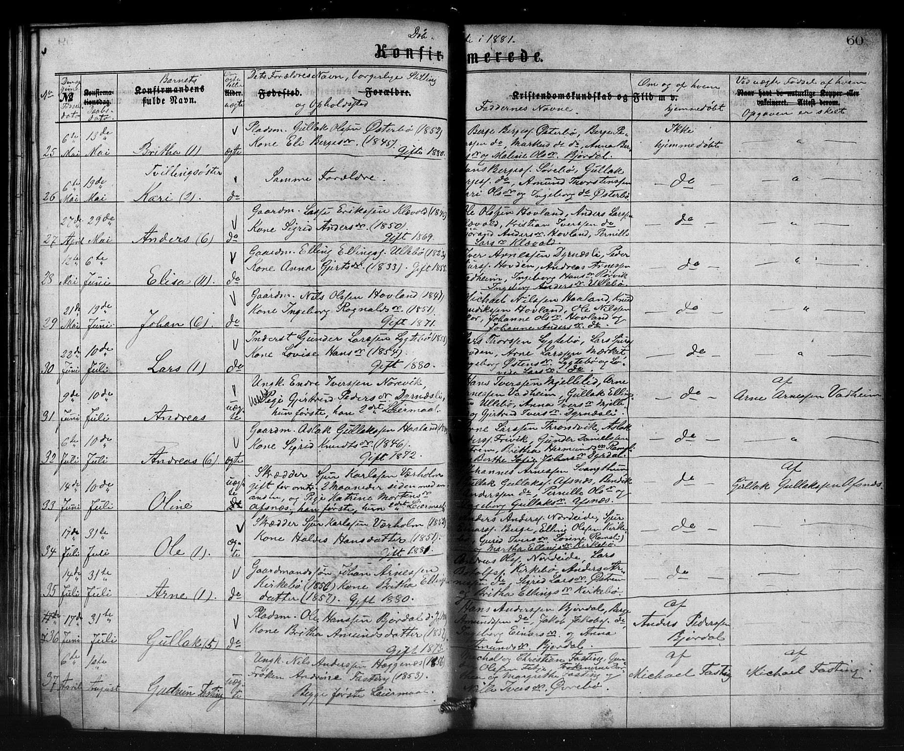 Lavik sokneprestembete, AV/SAB-A-80901: Klokkerbok nr. B 2, 1870-1881, s. 60