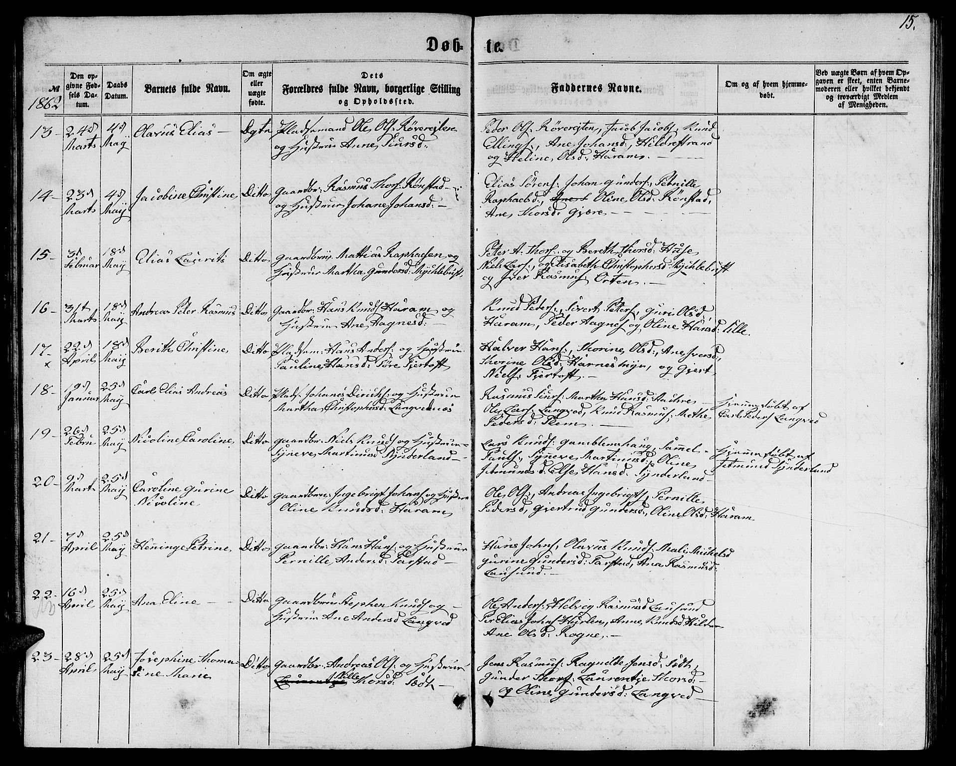 Ministerialprotokoller, klokkerbøker og fødselsregistre - Møre og Romsdal, AV/SAT-A-1454/536/L0508: Klokkerbok nr. 536C03, 1860-1870, s. 15