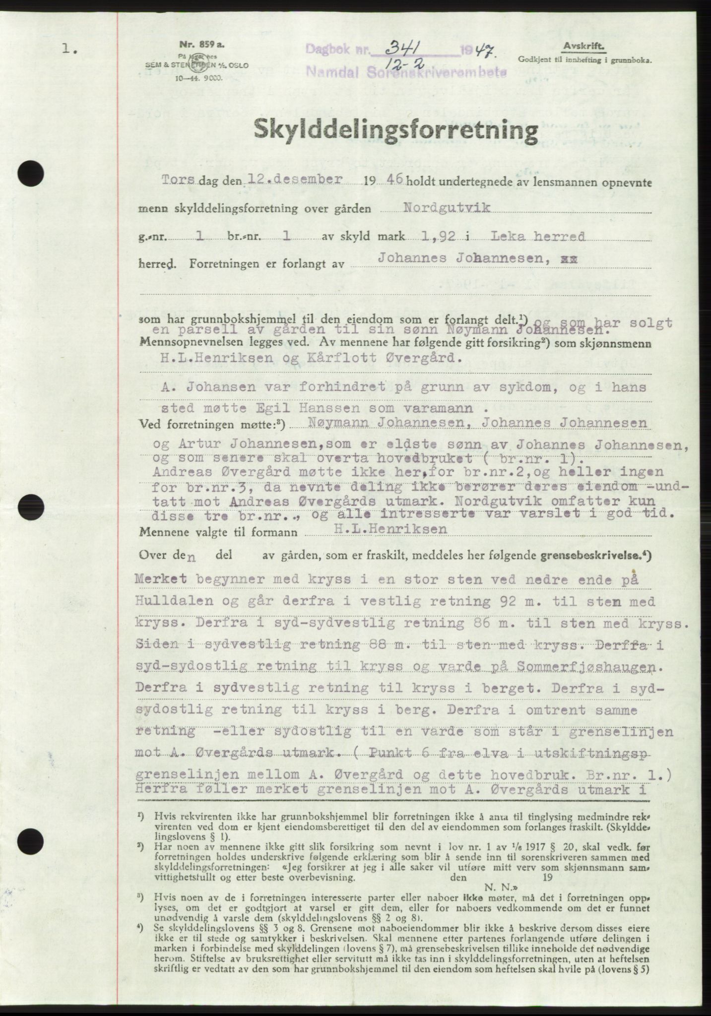 Namdal sorenskriveri, SAT/A-4133/1/2/2C: Pantebok nr. -, 1946-1947, Dagboknr: 341/1947
