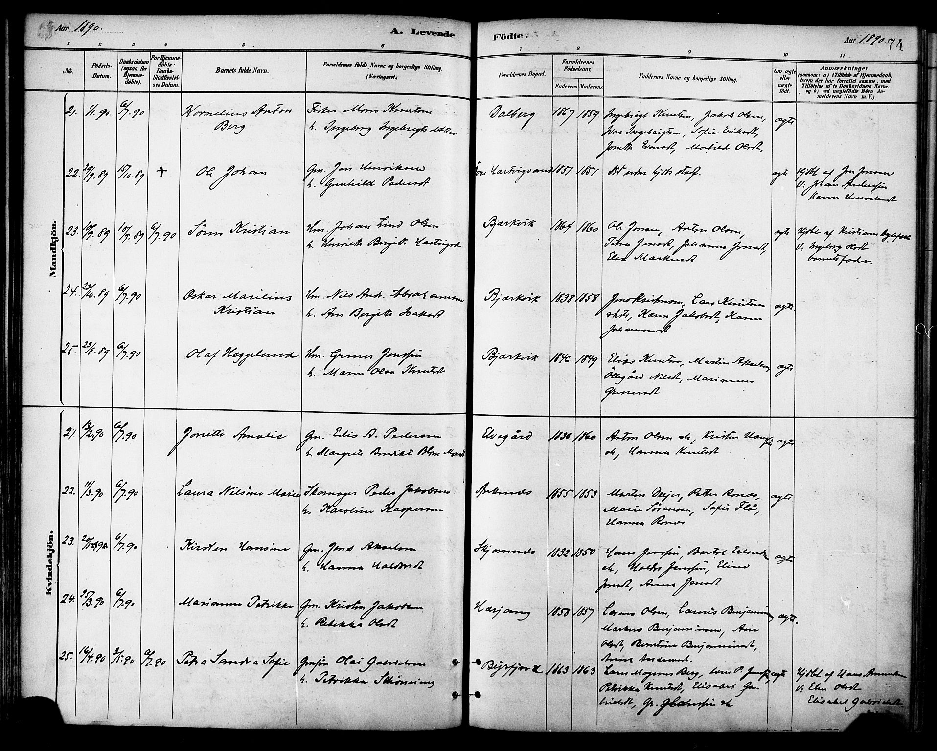 Ministerialprotokoller, klokkerbøker og fødselsregistre - Nordland, SAT/A-1459/866/L0938: Ministerialbok nr. 866A01, 1879-1893, s. 74