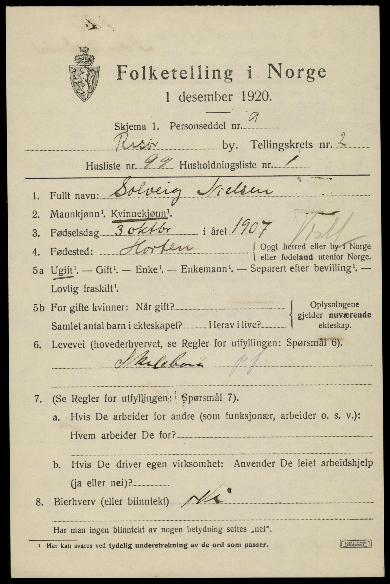 SAK, Folketelling 1920 for 0901 Risør kjøpstad, 1920, s. 6631