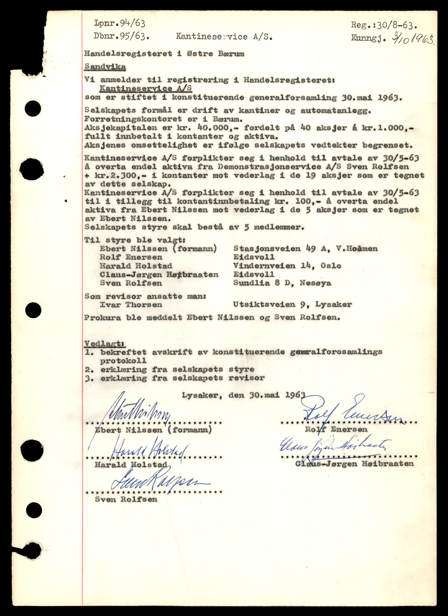 Asker og Bærum tingrett, AV/SAT-A-10379/K/Kb/Kba/L0027: Aksjeselskap i Bærum, K, 1890-1989, s. 1