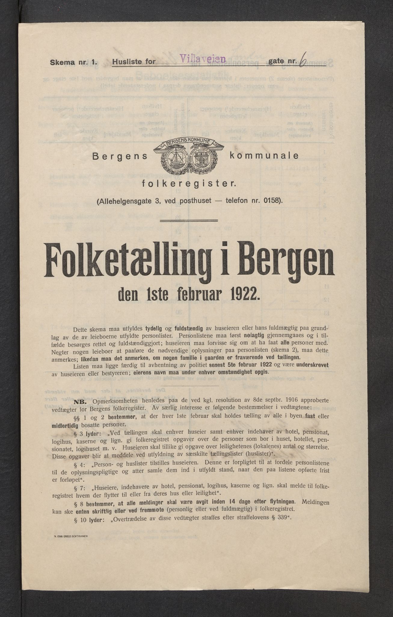 SAB, Kommunal folketelling 1922 for Bergen kjøpstad, 1922, s. 46409