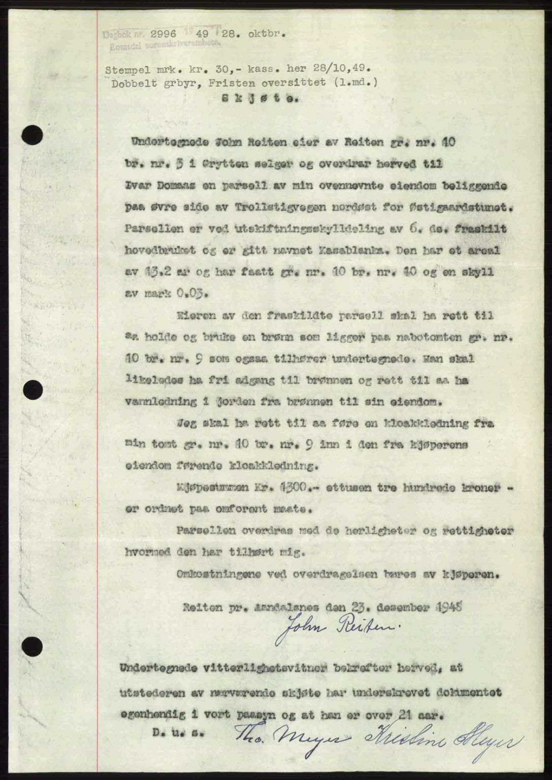 Romsdal sorenskriveri, SAT/A-4149/1/2/2C: Pantebok nr. A31, 1949-1949, Dagboknr: 2996/1949