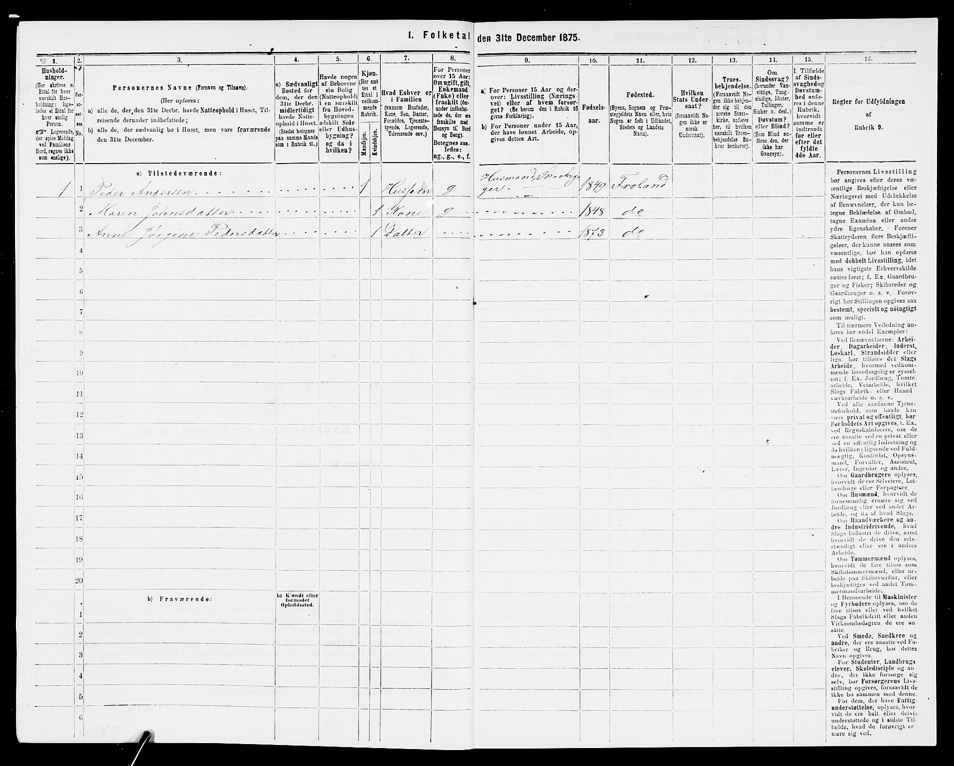 SAK, Folketelling 1875 for 0919P Froland prestegjeld, 1875, s. 641