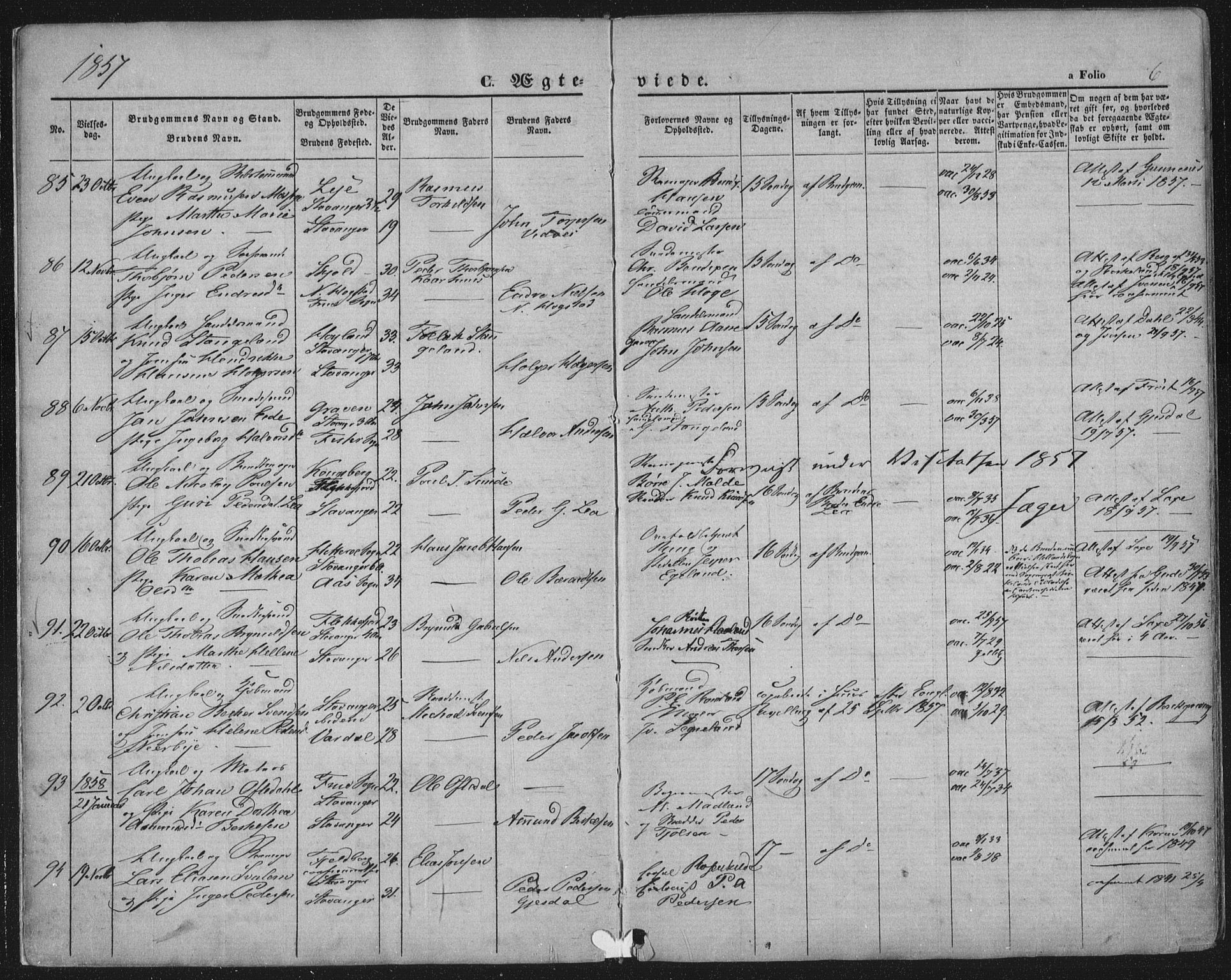 Domkirken sokneprestkontor, AV/SAST-A-101812/001/30/30BA/L0019: Ministerialbok nr. A 18, 1857-1877, s. 6