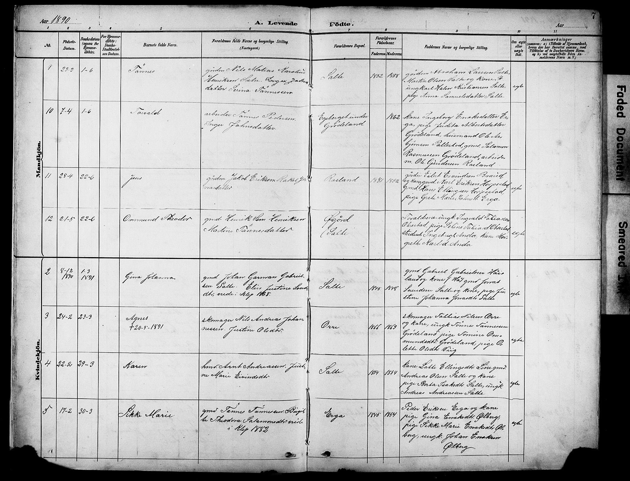 Klepp sokneprestkontor, SAST/A-101803/001/3/30BB/L0005: Klokkerbok nr. B 5, 1889-1918, s. 7