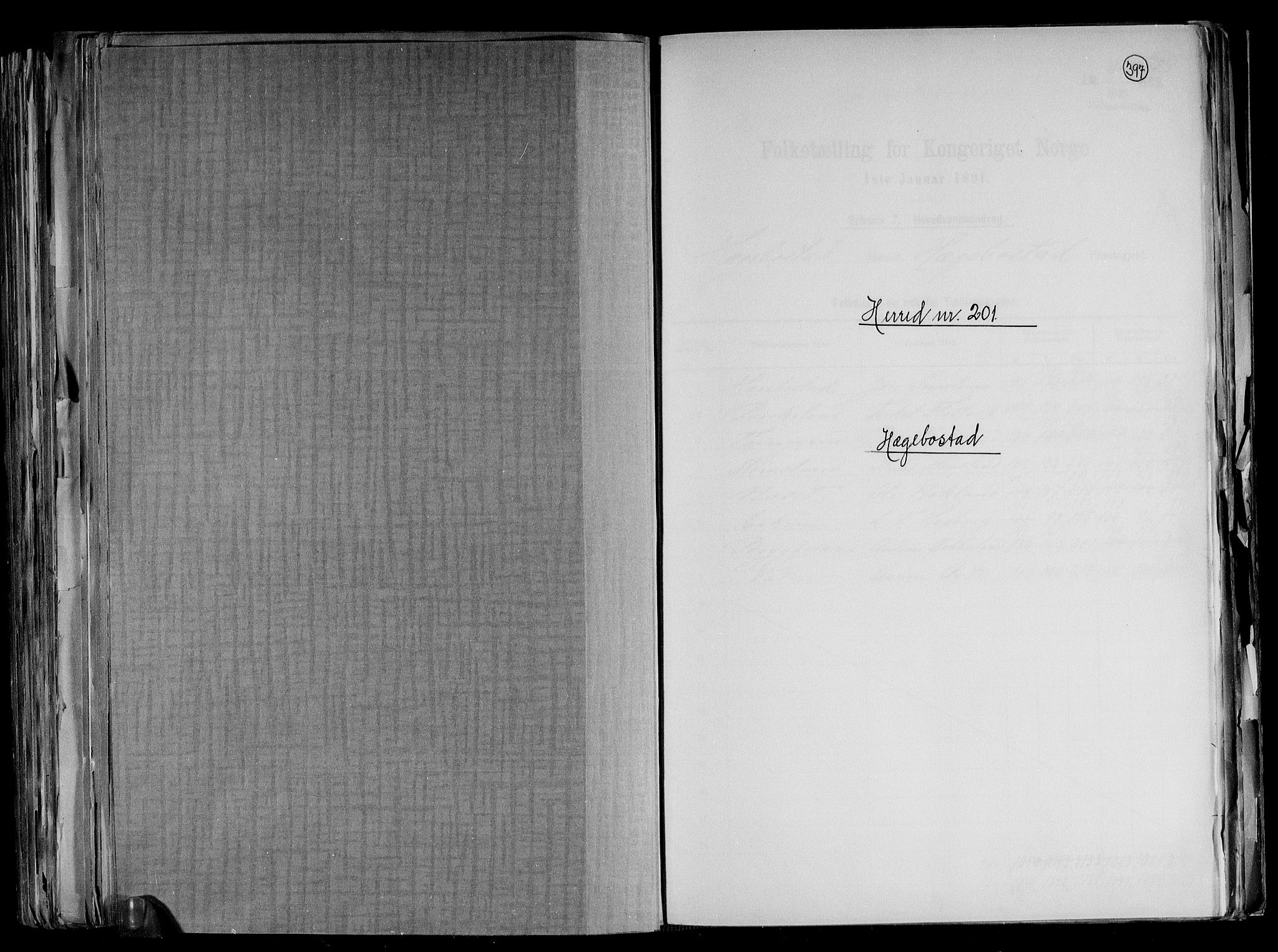 RA, Folketelling 1891 for 1034 Hægebostad herred, 1891, s. 1