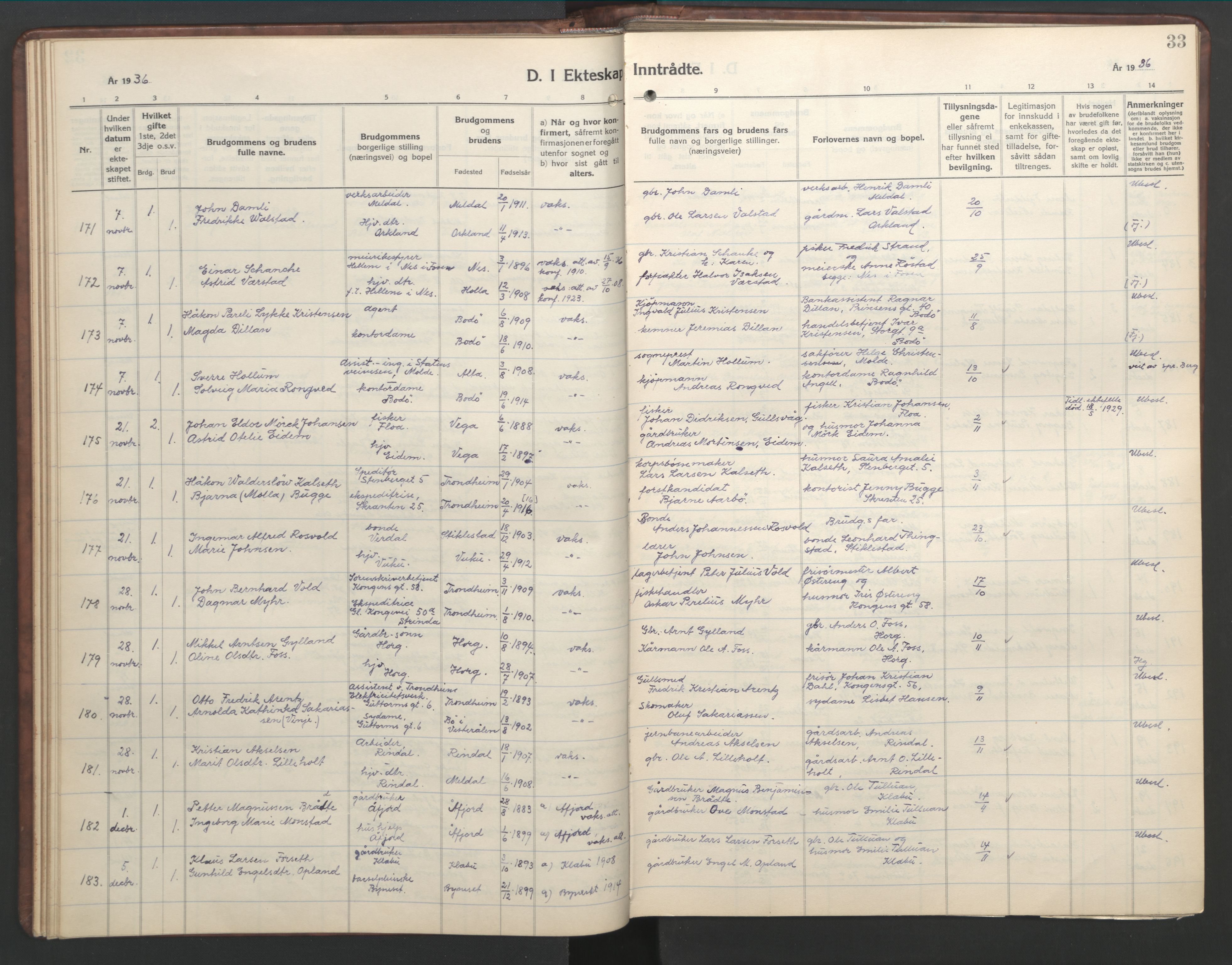 Ministerialprotokoller, klokkerbøker og fødselsregistre - Sør-Trøndelag, AV/SAT-A-1456/601/L0101: Klokkerbok nr. 601C19, 1935-1946, s. 33