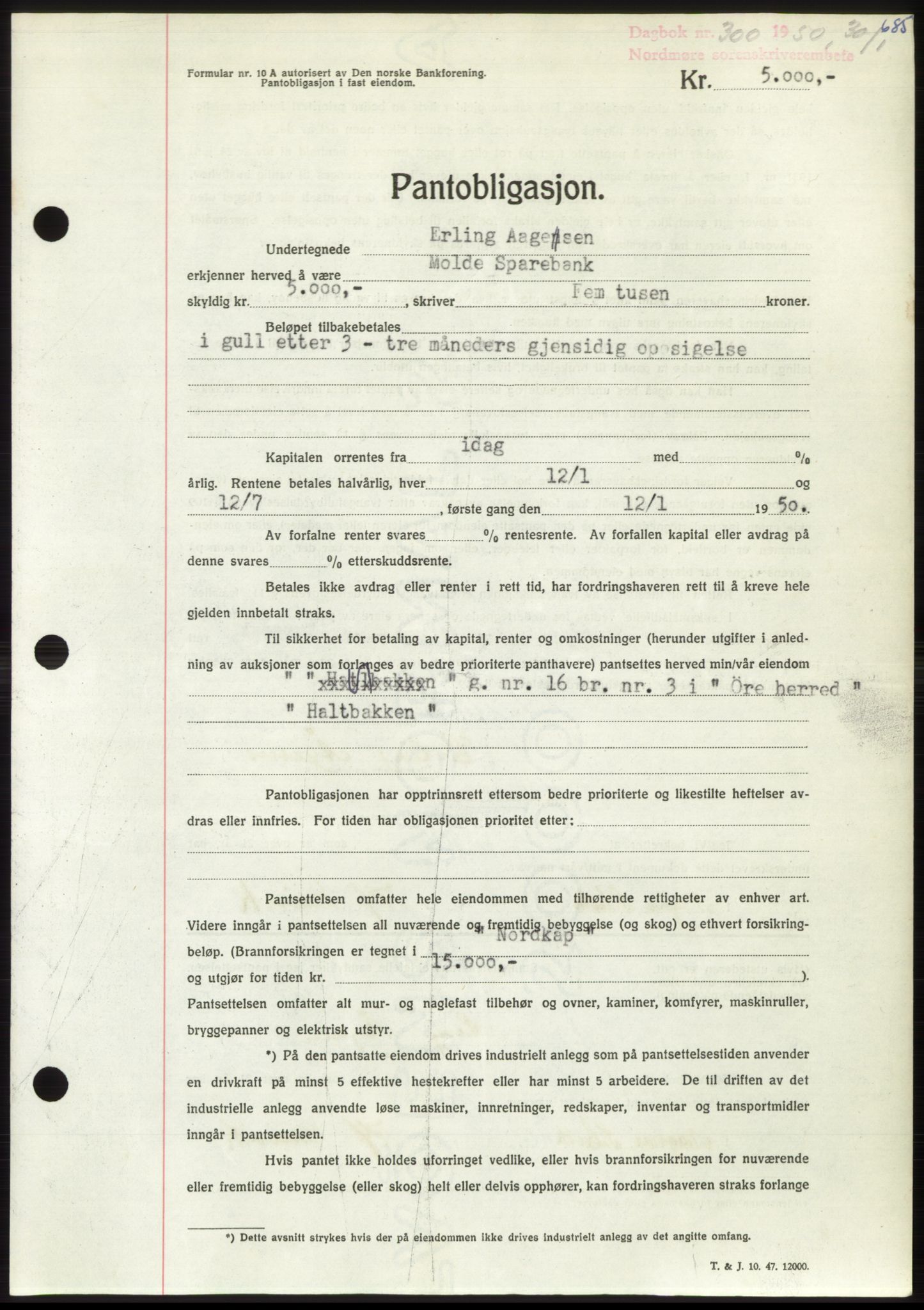 Nordmøre sorenskriveri, AV/SAT-A-4132/1/2/2Ca: Pantebok nr. B103, 1949-1950, Dagboknr: 300/1950