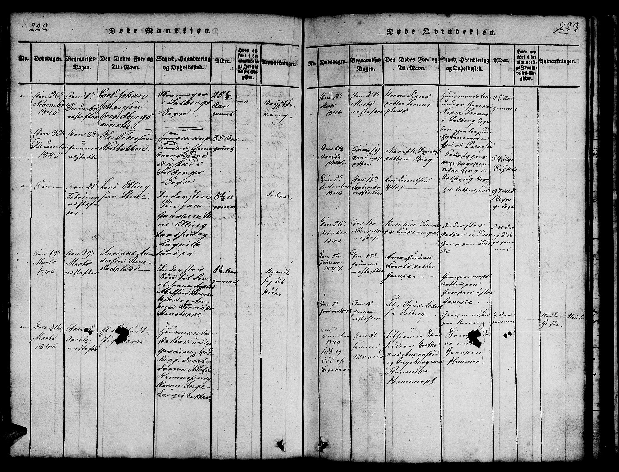 Ministerialprotokoller, klokkerbøker og fødselsregistre - Nord-Trøndelag, AV/SAT-A-1458/731/L0310: Klokkerbok nr. 731C01, 1816-1874, s. 222-223