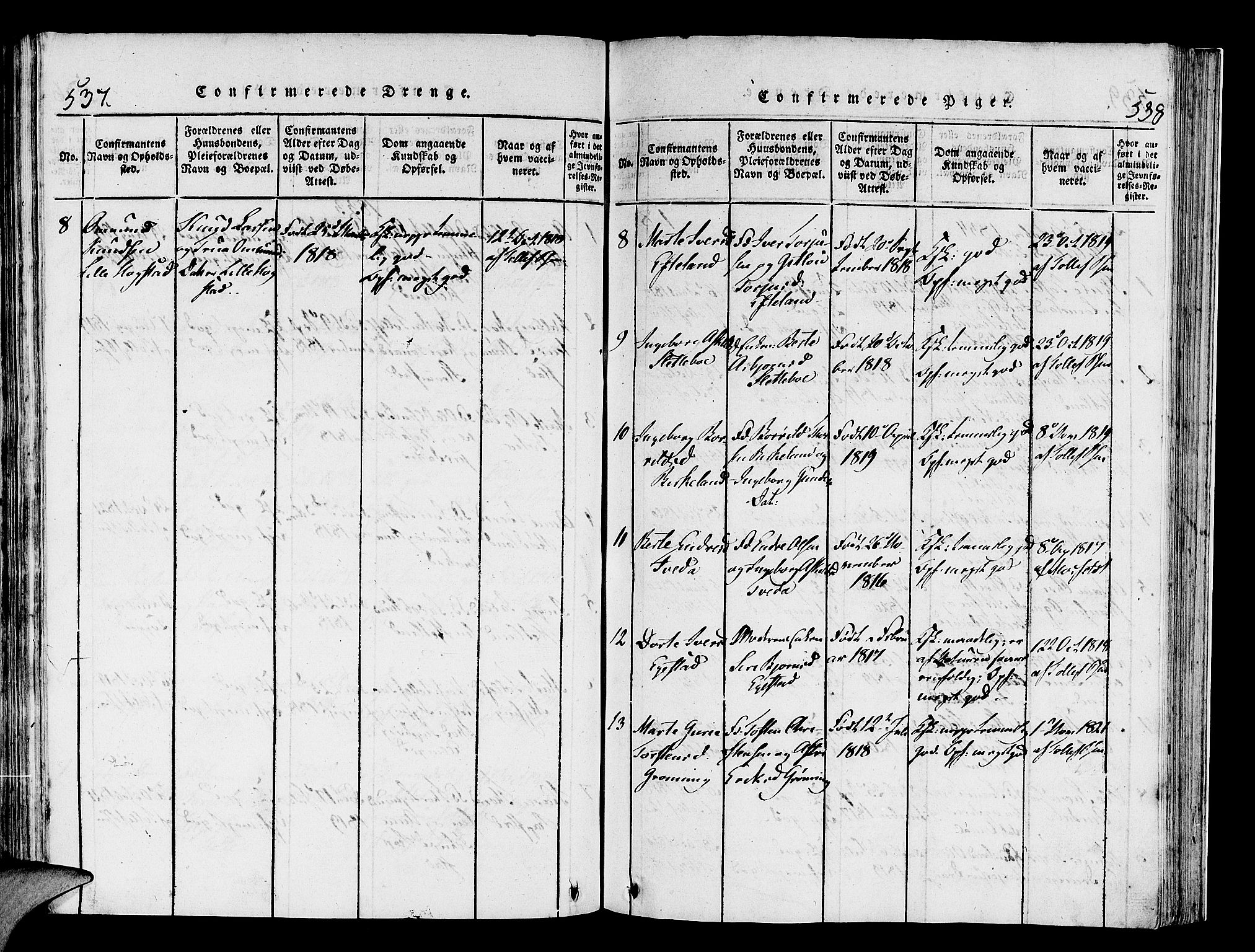 Helleland sokneprestkontor, AV/SAST-A-101810: Ministerialbok nr. A 4, 1815-1834, s. 537-538