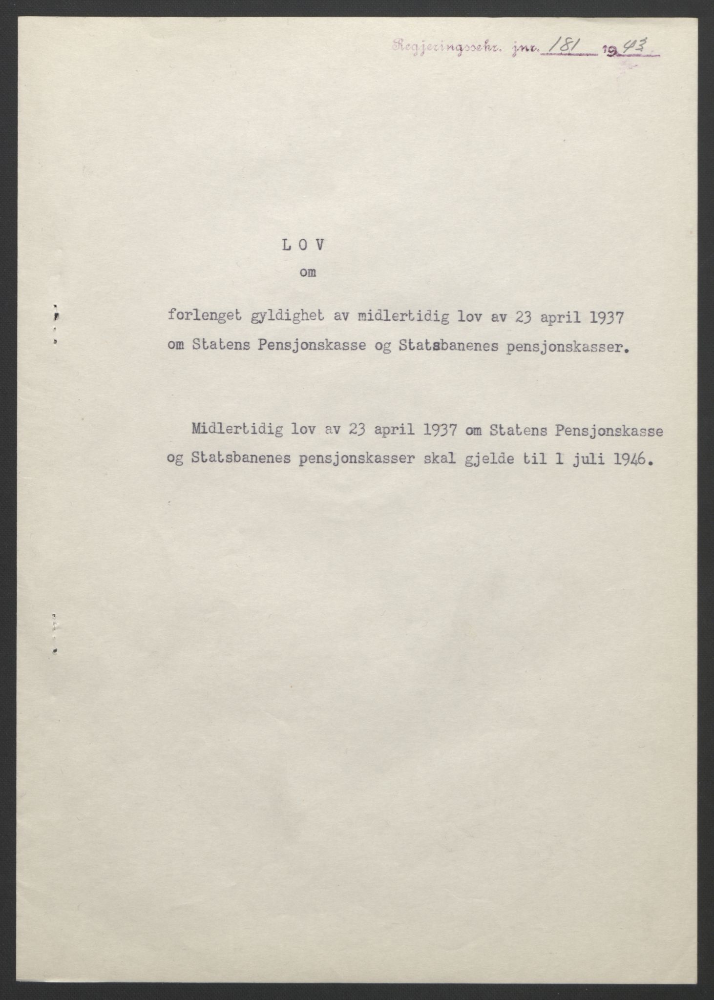 NS-administrasjonen 1940-1945 (Statsrådsekretariatet, de kommisariske statsråder mm), RA/S-4279/D/Db/L0099: Lover, 1943, s. 394