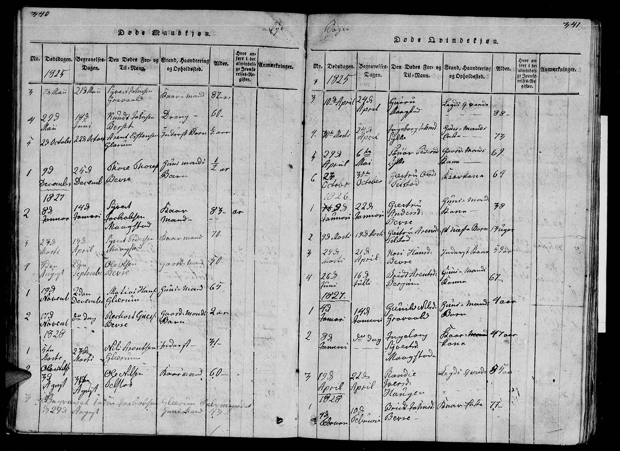 Ministerialprotokoller, klokkerbøker og fødselsregistre - Møre og Romsdal, SAT/A-1454/595/L1050: Klokkerbok nr. 595C02, 1819-1834, s. 340-341