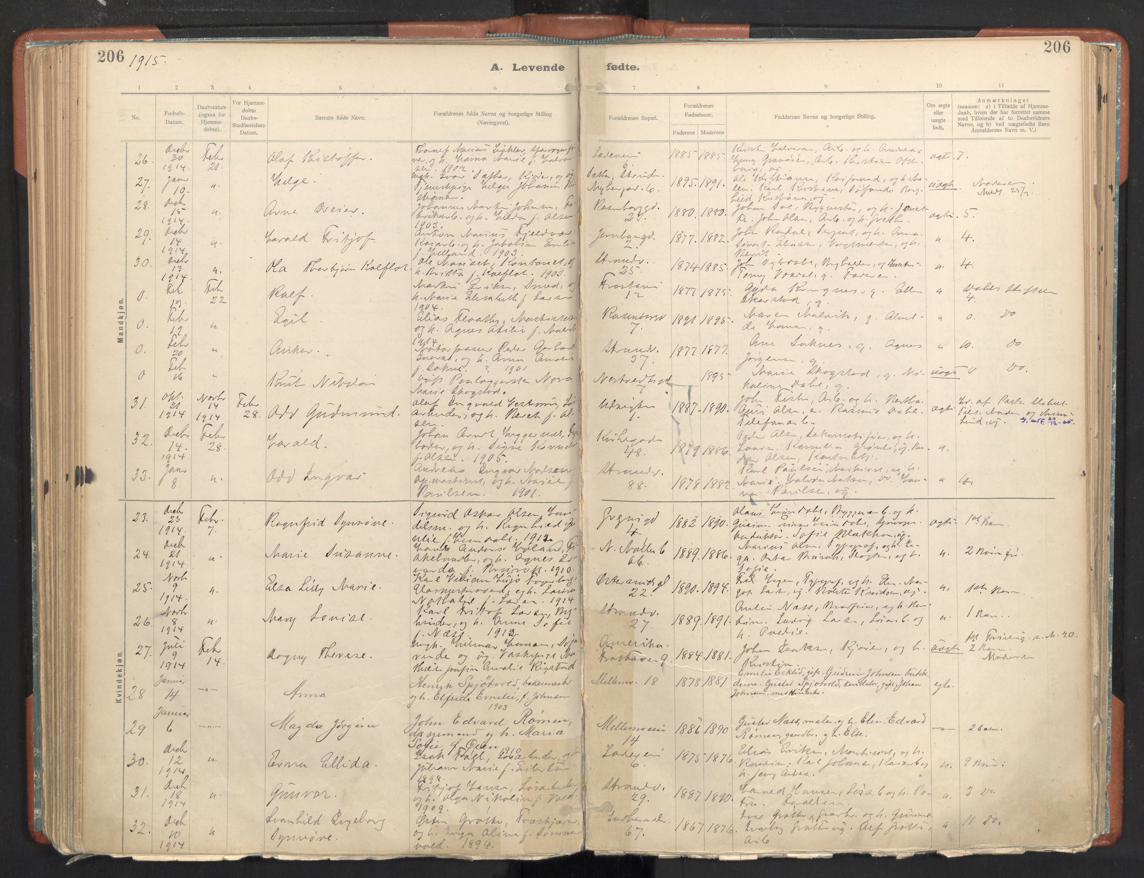 Ministerialprotokoller, klokkerbøker og fødselsregistre - Sør-Trøndelag, AV/SAT-A-1456/605/L0243: Ministerialbok nr. 605A05, 1908-1923, s. 206