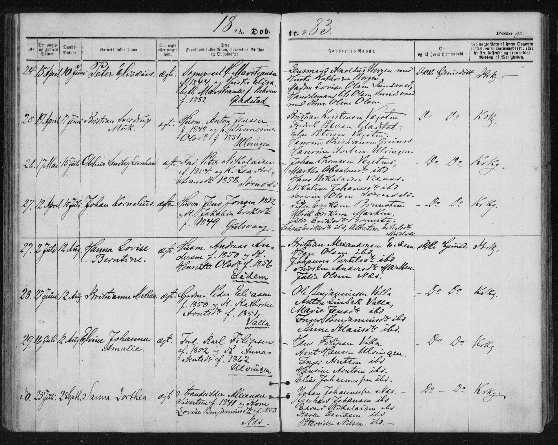 Ministerialprotokoller, klokkerbøker og fødselsregistre - Nordland, AV/SAT-A-1459/816/L0241: Ministerialbok nr. 816A07, 1870-1885, s. 92