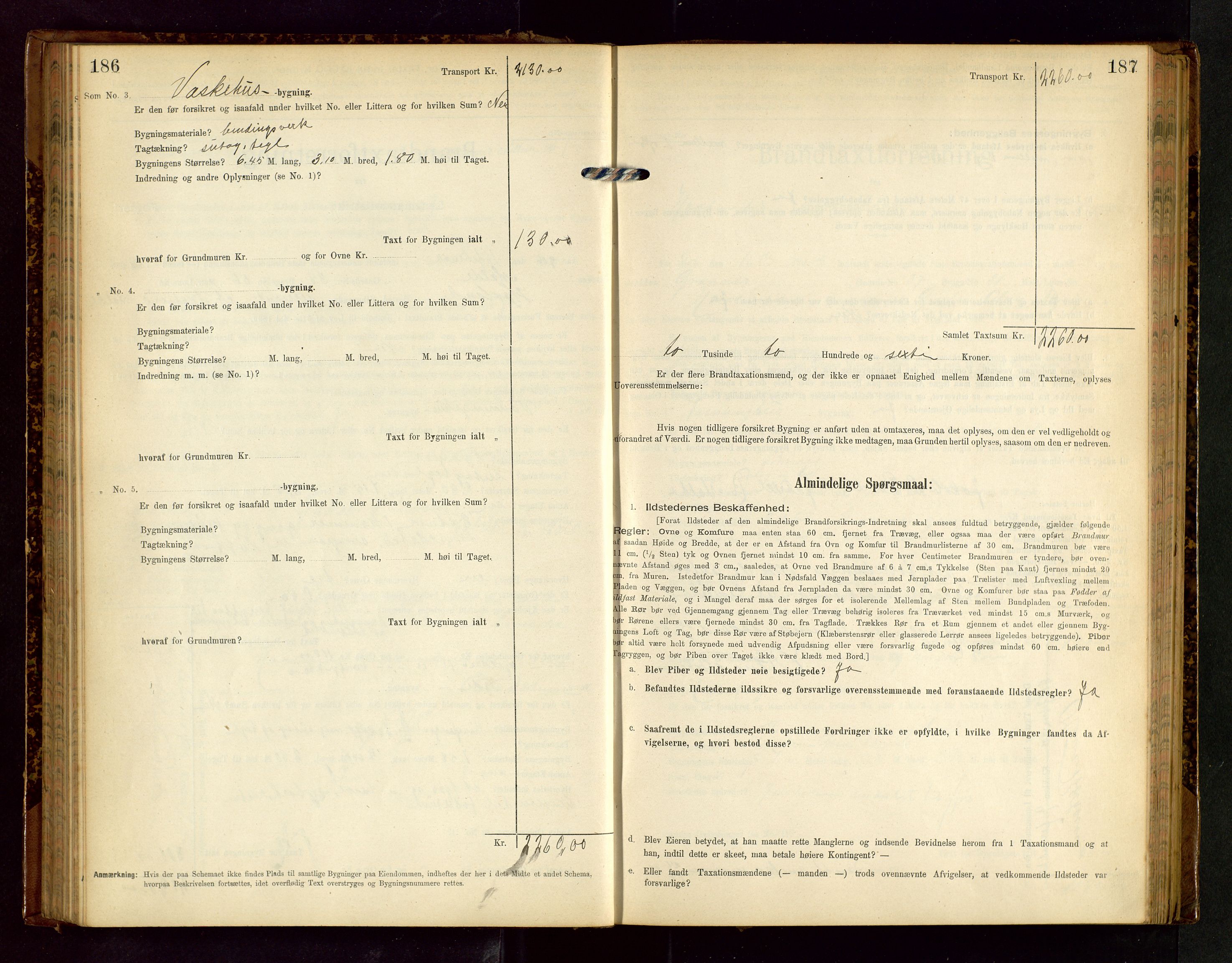 Håland lensmannskontor, AV/SAST-A-100100/Gob/L0002: Branntakstprotokoll - skjematakst. Register i boken., 1902-1906, s. 186-187