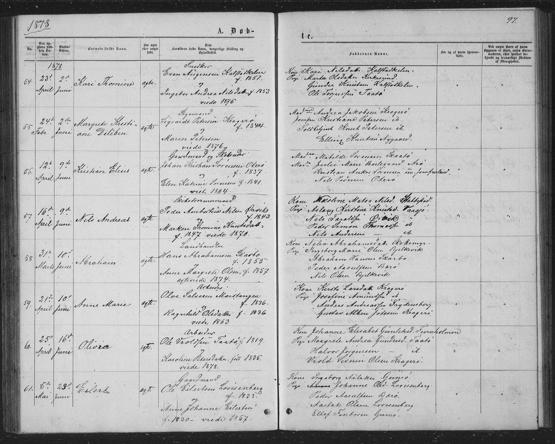 Skåtøy kirkebøker, AV/SAKO-A-304/G/Ga/L0002: Klokkerbok nr. I 2, 1872-1884, s. 97