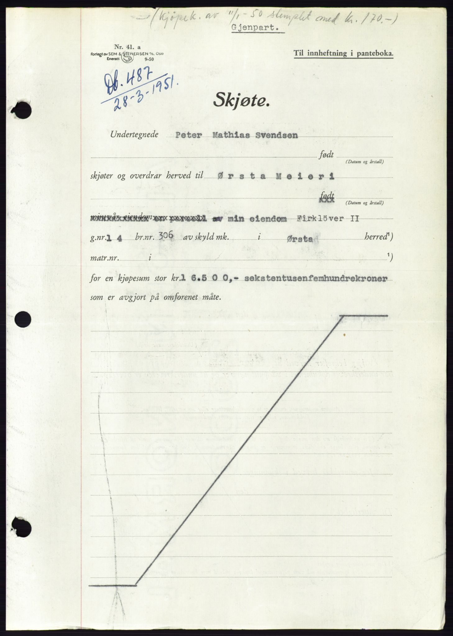 Søre Sunnmøre sorenskriveri, SAT/A-4122/1/2/2C/L0089: Pantebok nr. 15A, 1951-1951, Dagboknr: 487/1951