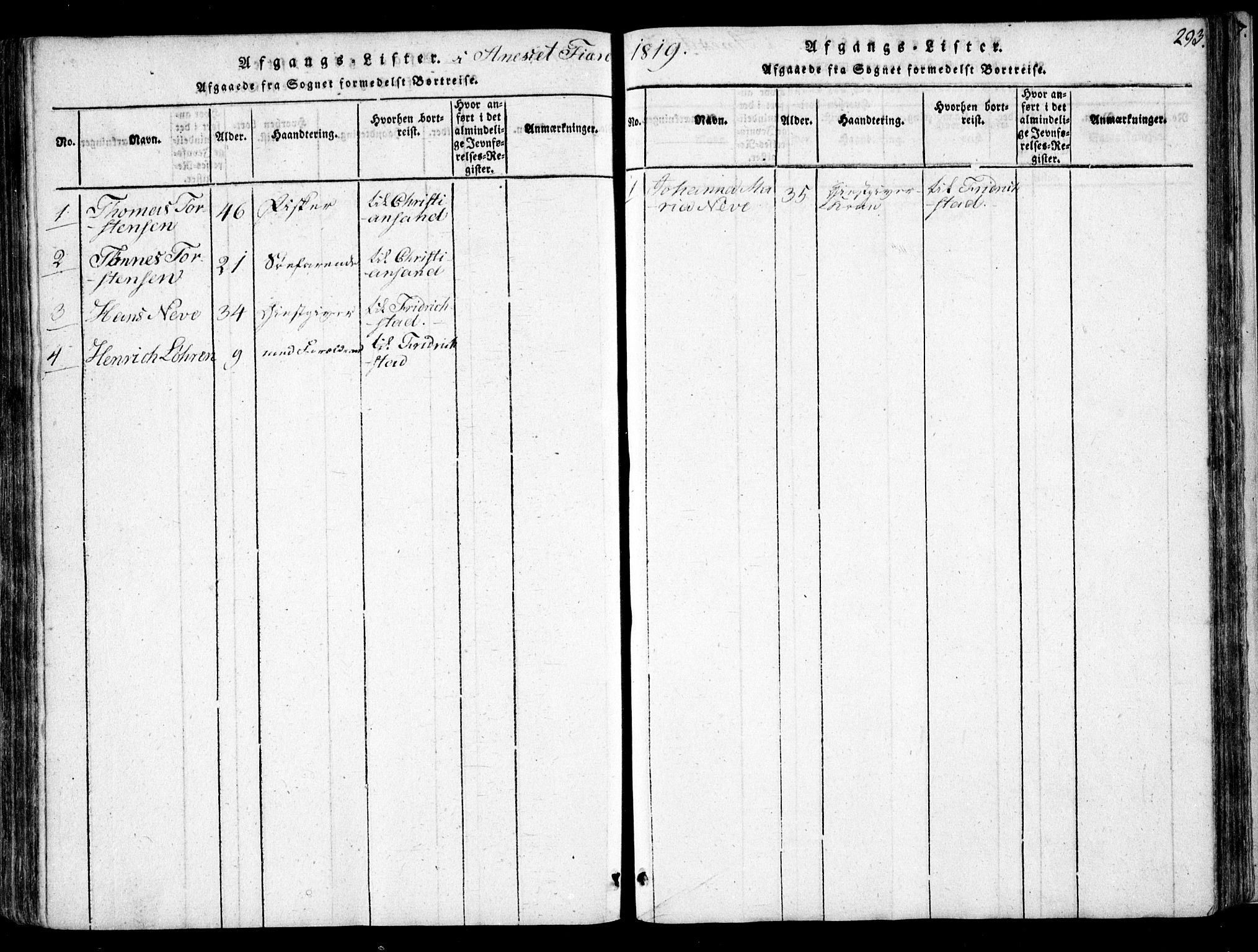 Fjære sokneprestkontor, SAK/1111-0011/F/Fb/L0007: Klokkerbok nr. B 7, 1816-1826, s. 293