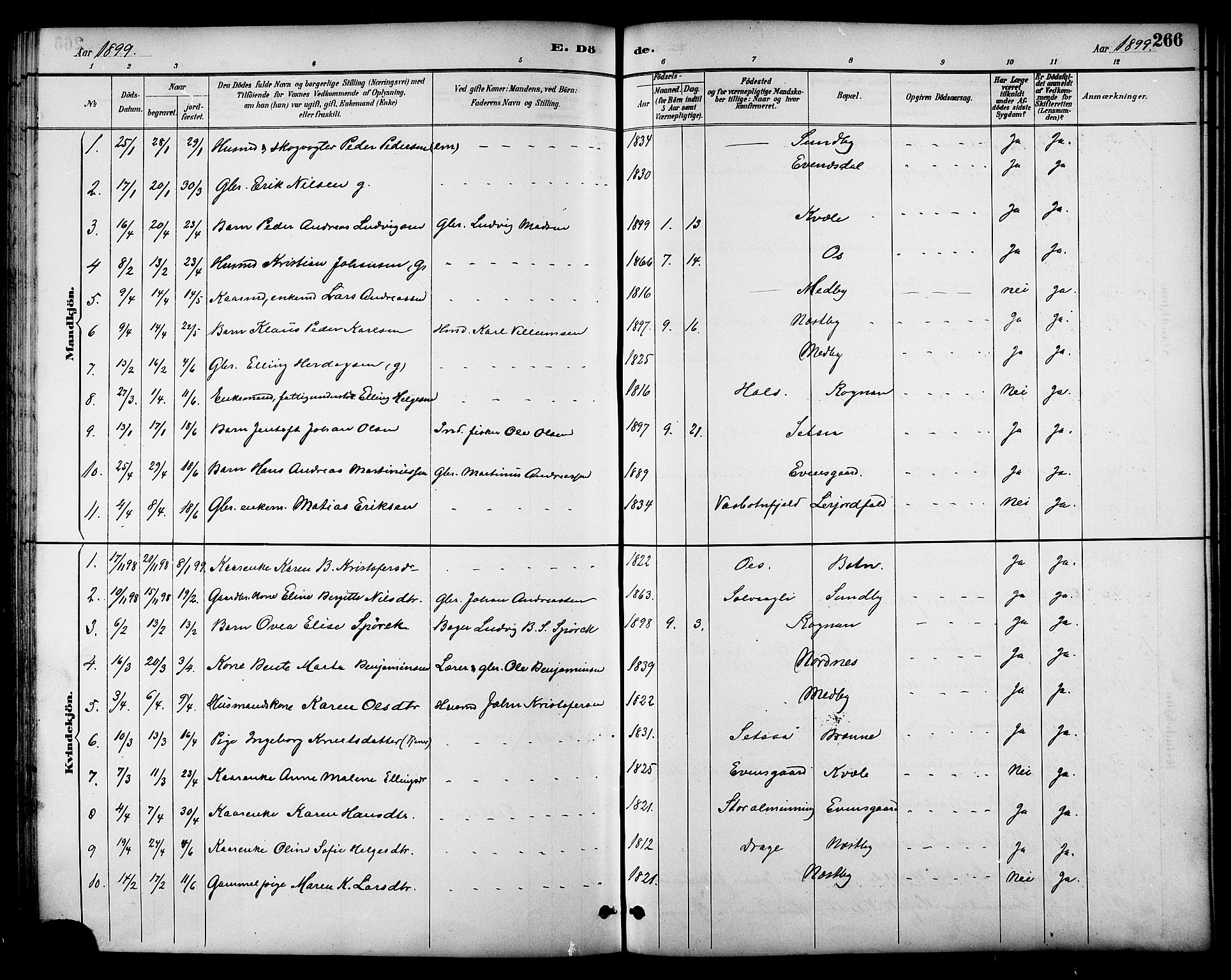 Ministerialprotokoller, klokkerbøker og fødselsregistre - Nordland, AV/SAT-A-1459/847/L0669: Ministerialbok nr. 847A09, 1887-1901, s. 266