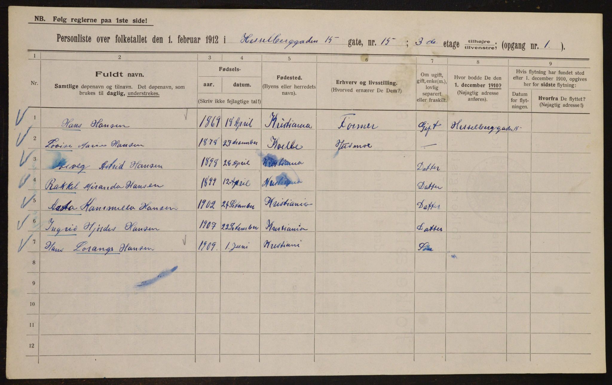 OBA, Kommunal folketelling 1.2.1912 for Kristiania, 1912, s. 40543