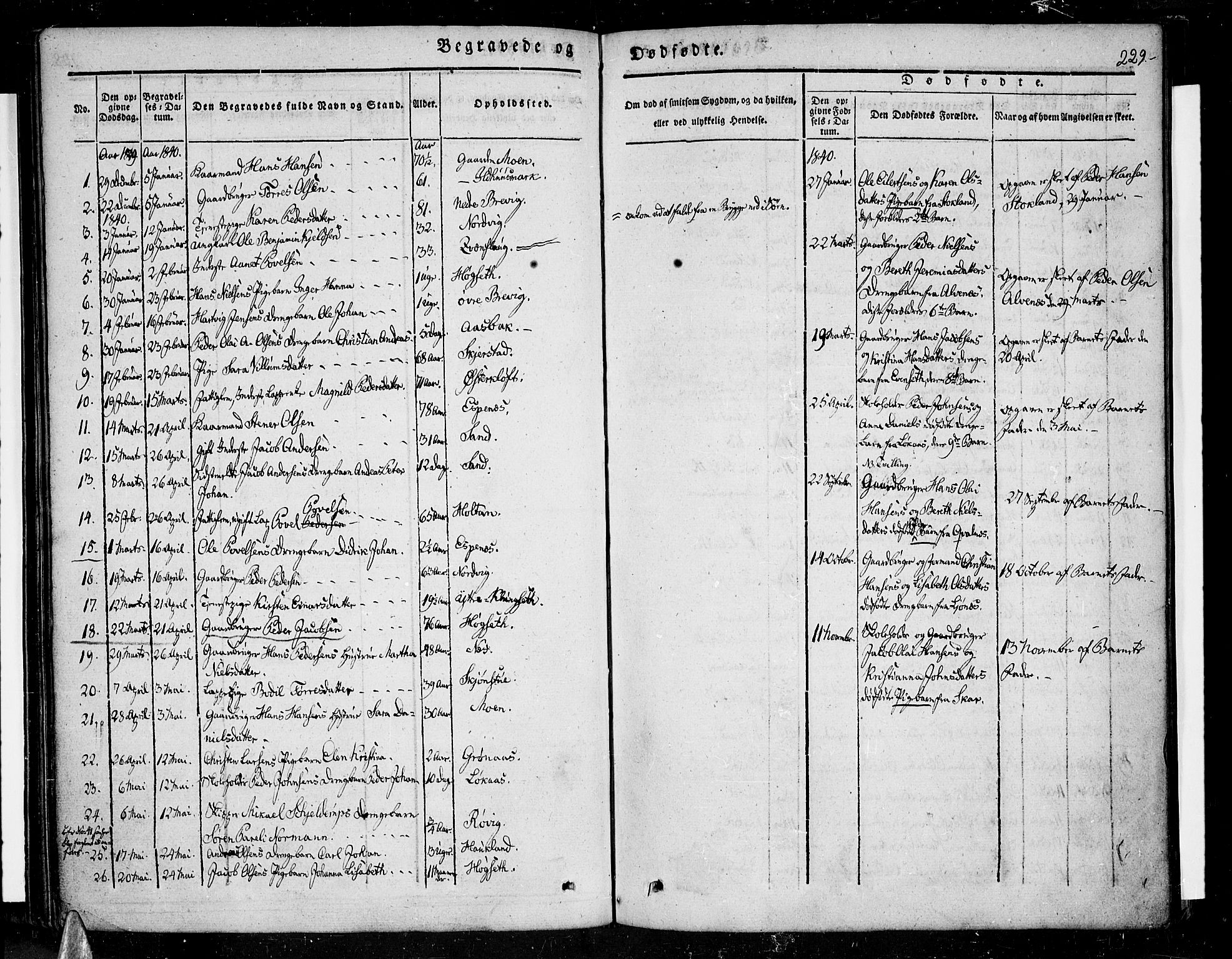 Ministerialprotokoller, klokkerbøker og fødselsregistre - Nordland, AV/SAT-A-1459/852/L0737: Ministerialbok nr. 852A07, 1833-1849, s. 229