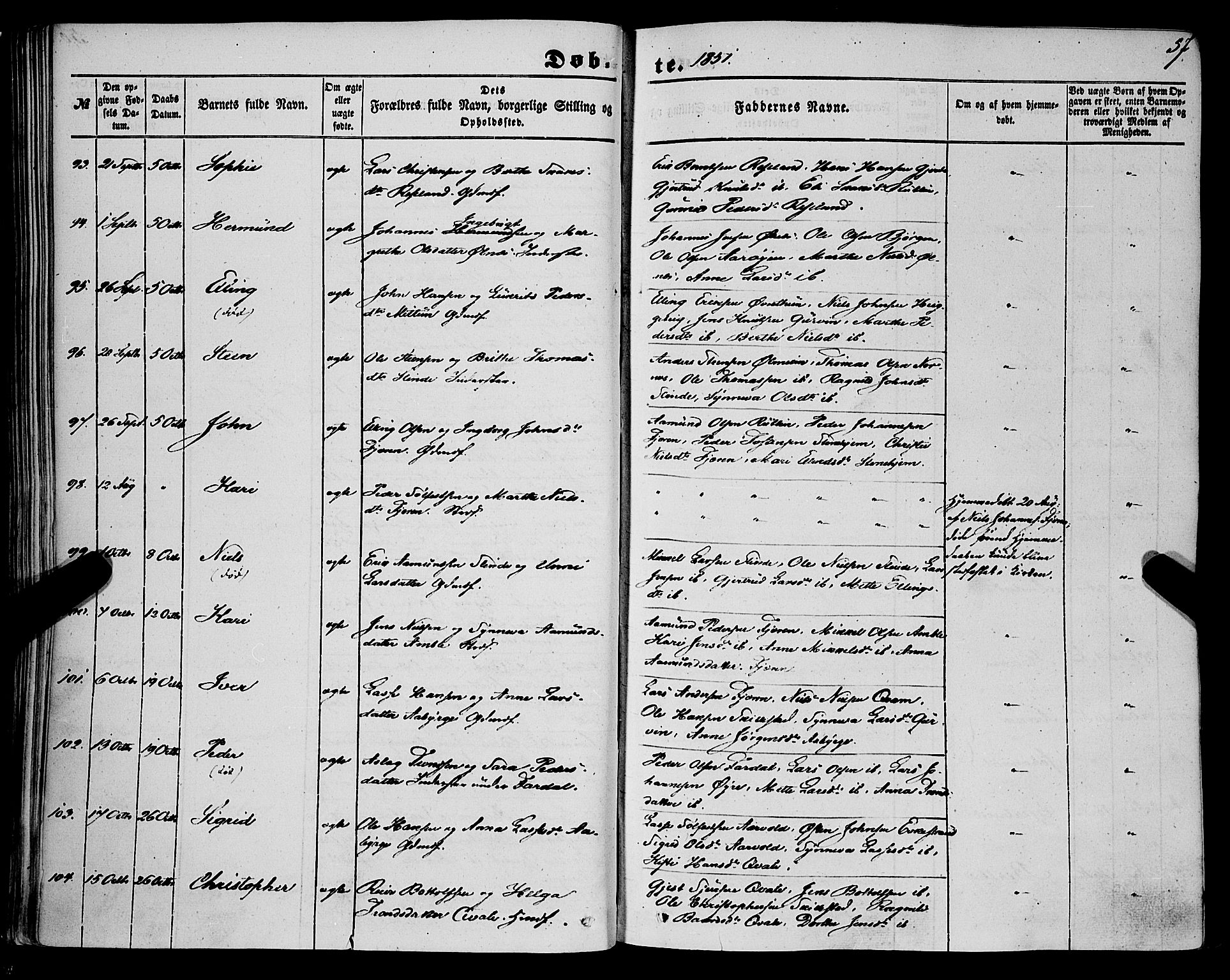 Sogndal sokneprestembete, AV/SAB-A-81301/H/Haa/Haaa/L0012I: Ministerialbok nr. A 12I, 1847-1859, s. 57