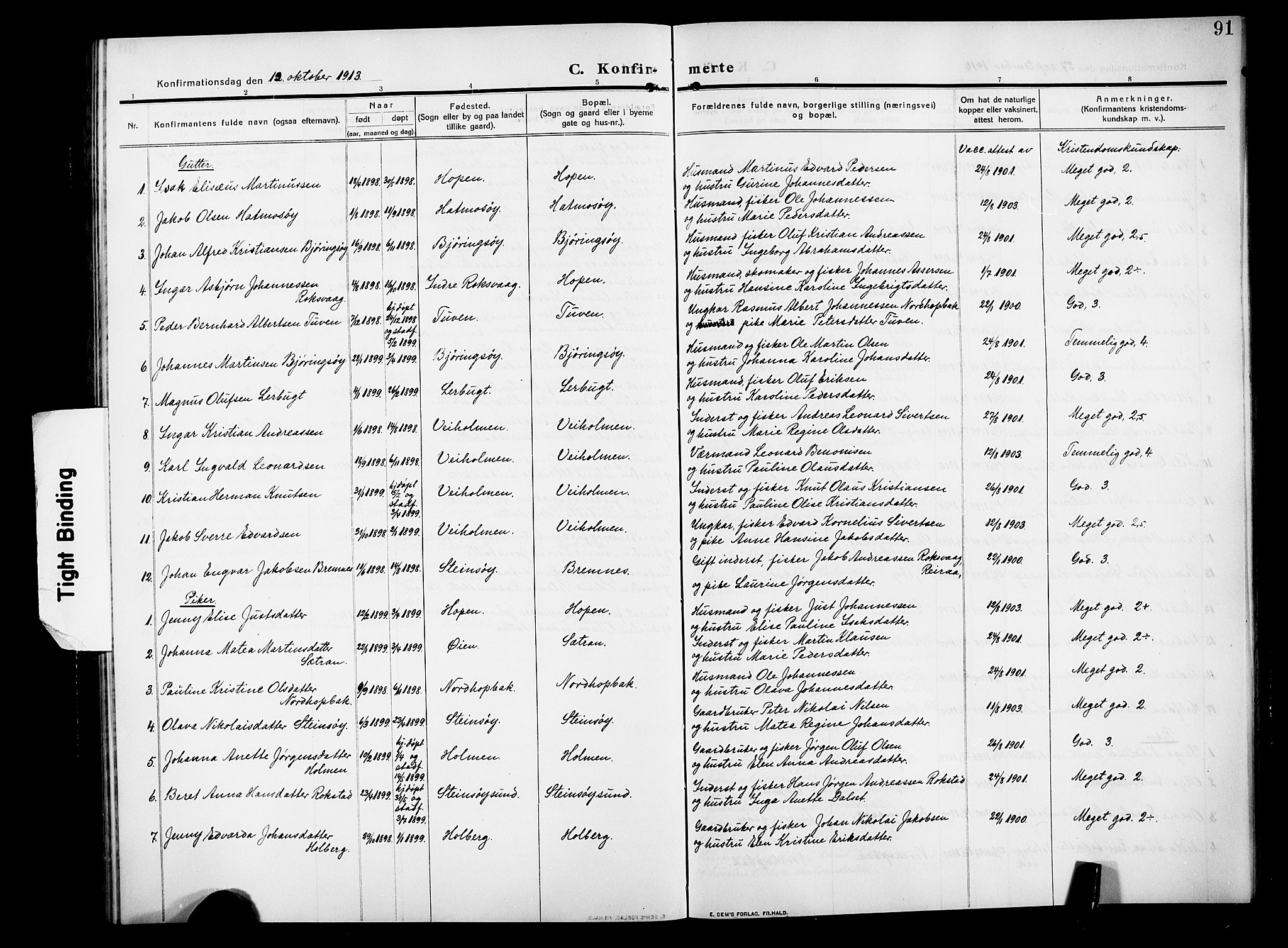 Ministerialprotokoller, klokkerbøker og fødselsregistre - Møre og Romsdal, SAT/A-1454/583/L0956: Klokkerbok nr. 583C01, 1909-1925, s. 91