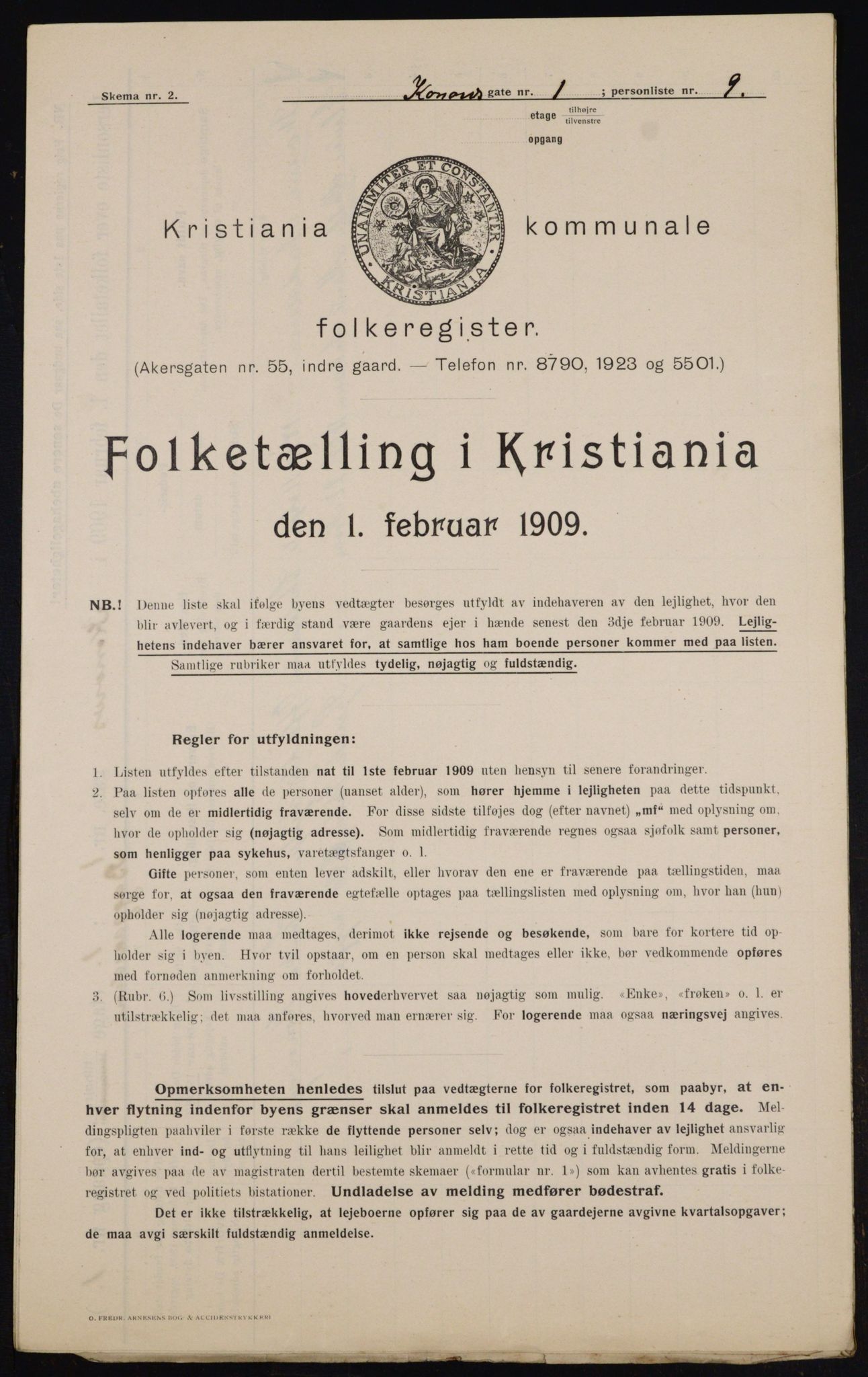 OBA, Kommunal folketelling 1.2.1909 for Kristiania kjøpstad, 1909, s. 48660