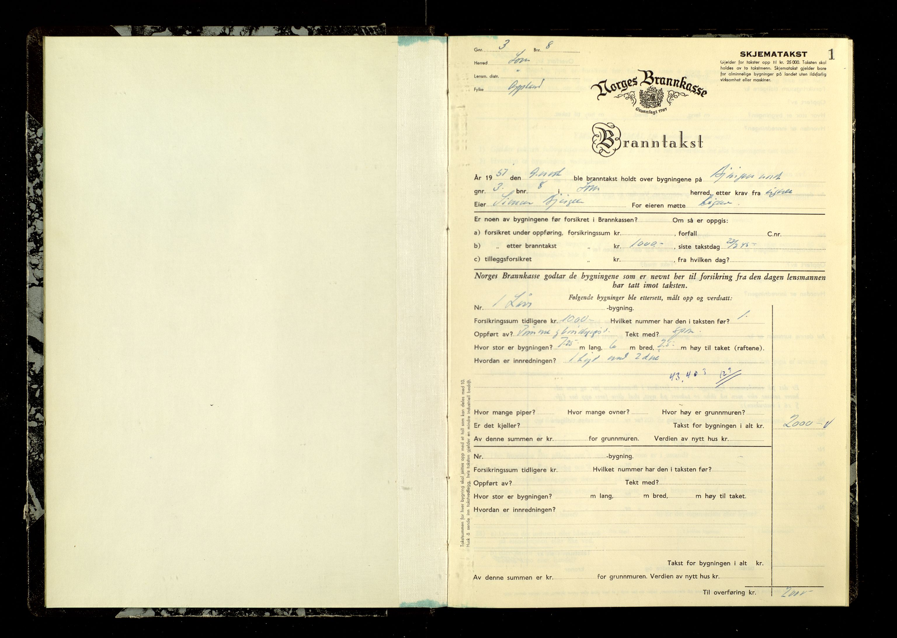 Norges Brannkasse, Lom, AV/SAH-NBRANL-032/F/L0011: Branntakstprotokoll, 1951-1955