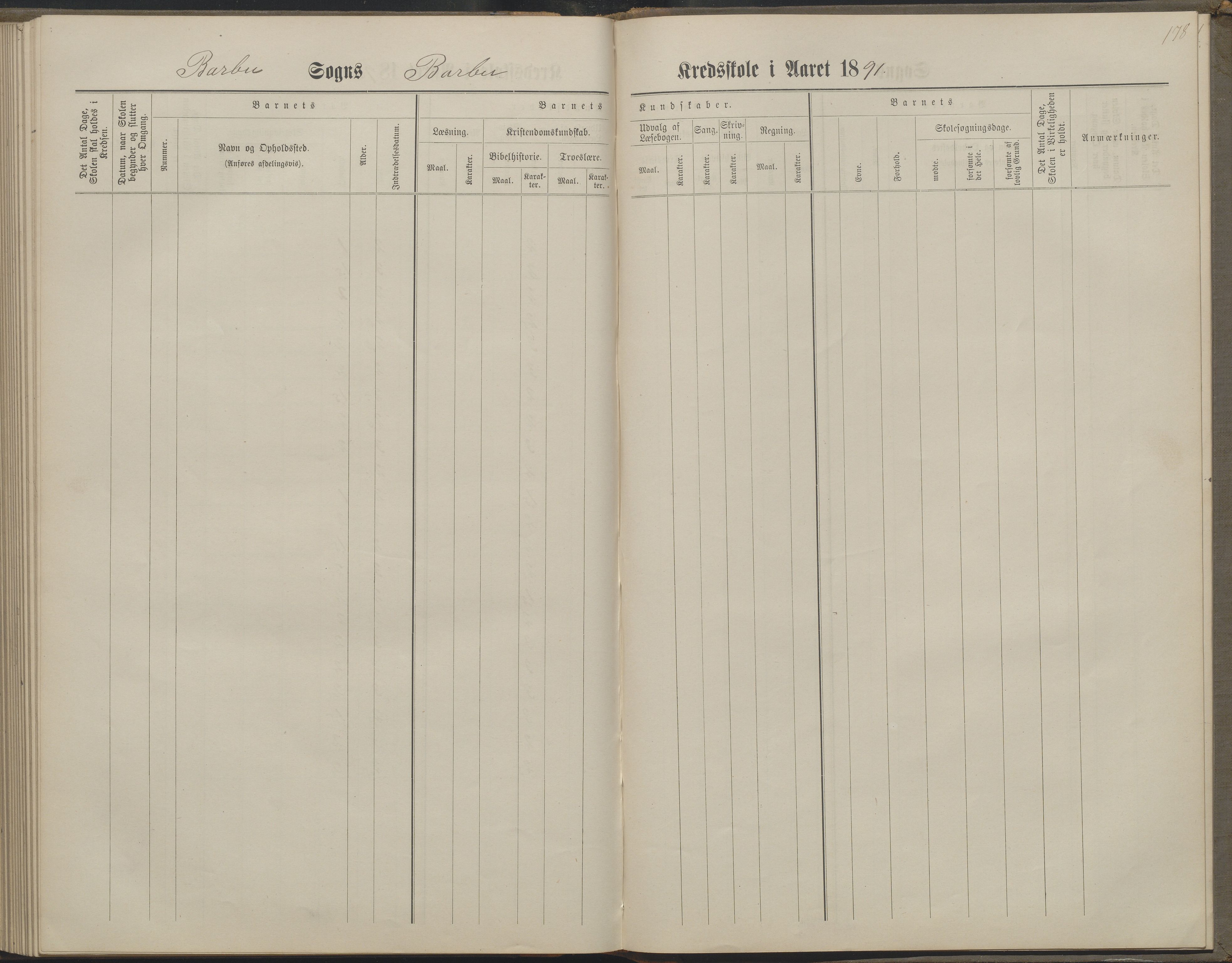 Arendal kommune, Katalog I, AAKS/KA0906-PK-I/07/L0160: Skoleprotokoll for nederste klasse, 1863-1877, s. 178