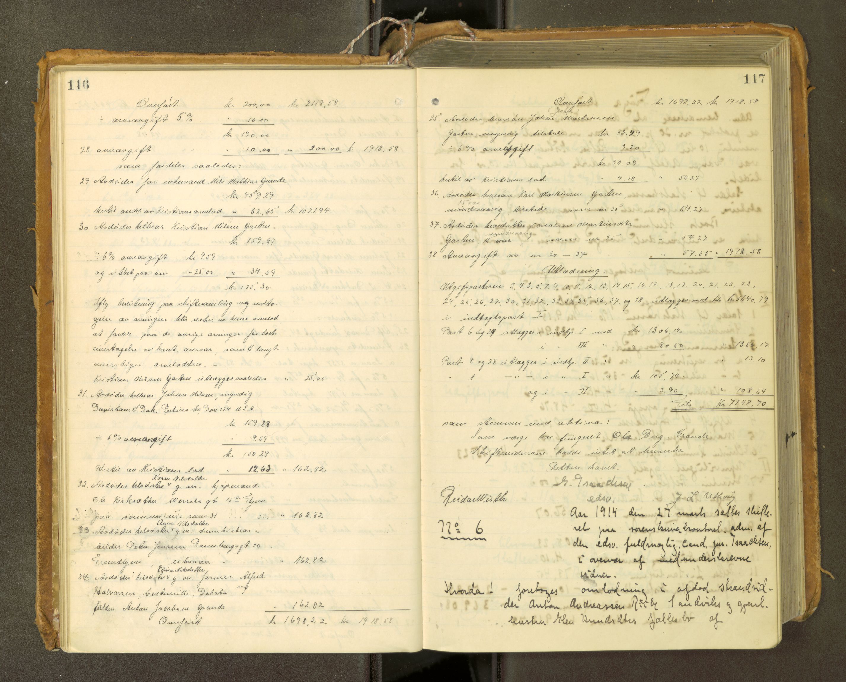 Fosen sorenskriveri, AV/SAT-A-1107/1/3/3A/L0031: Skifteutlodningsprotokoll nr. 10, 1913-1919, s. 116-117
