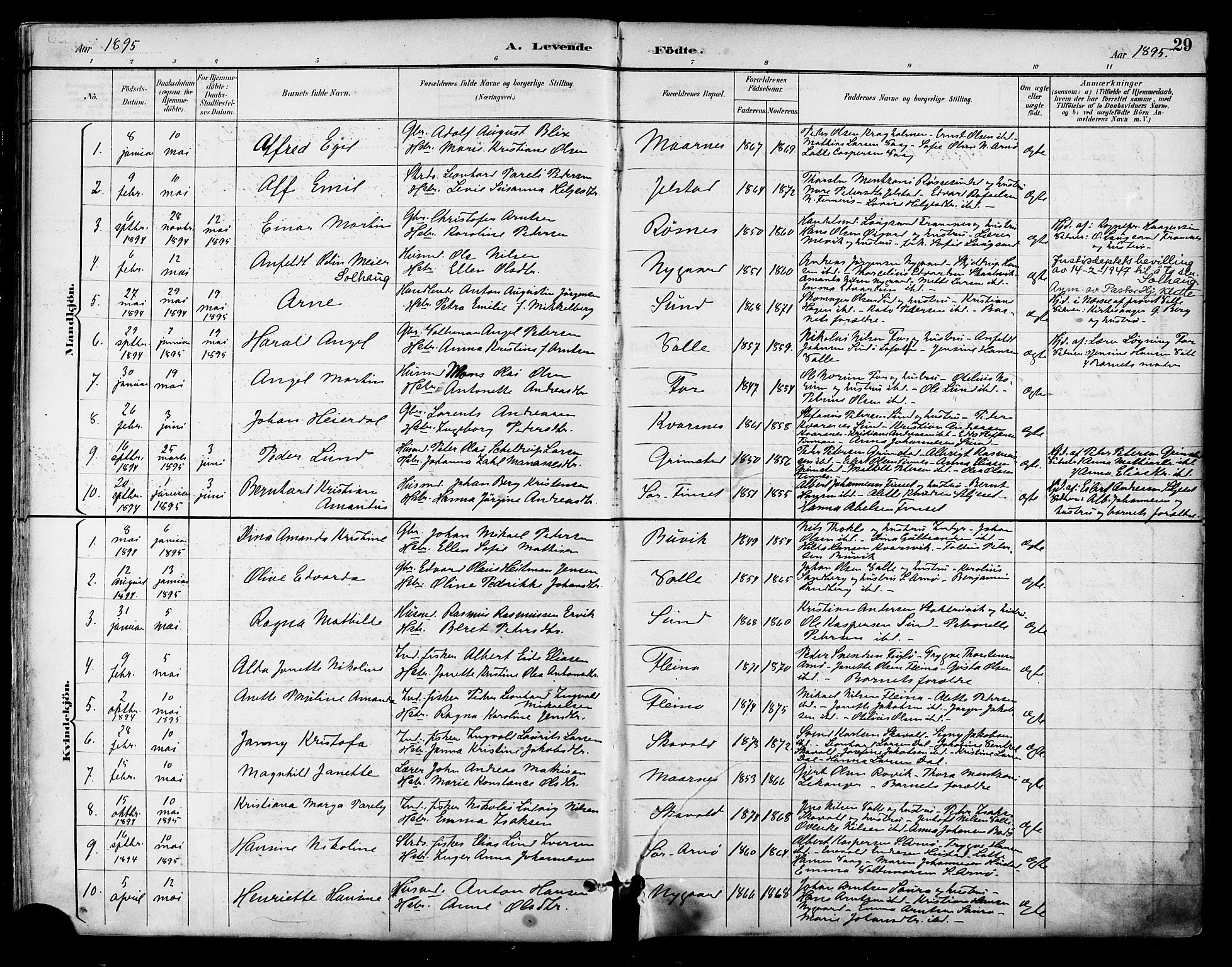Ministerialprotokoller, klokkerbøker og fødselsregistre - Nordland, AV/SAT-A-1459/805/L0101: Ministerialbok nr. 805A07, 1892-1899, s. 29