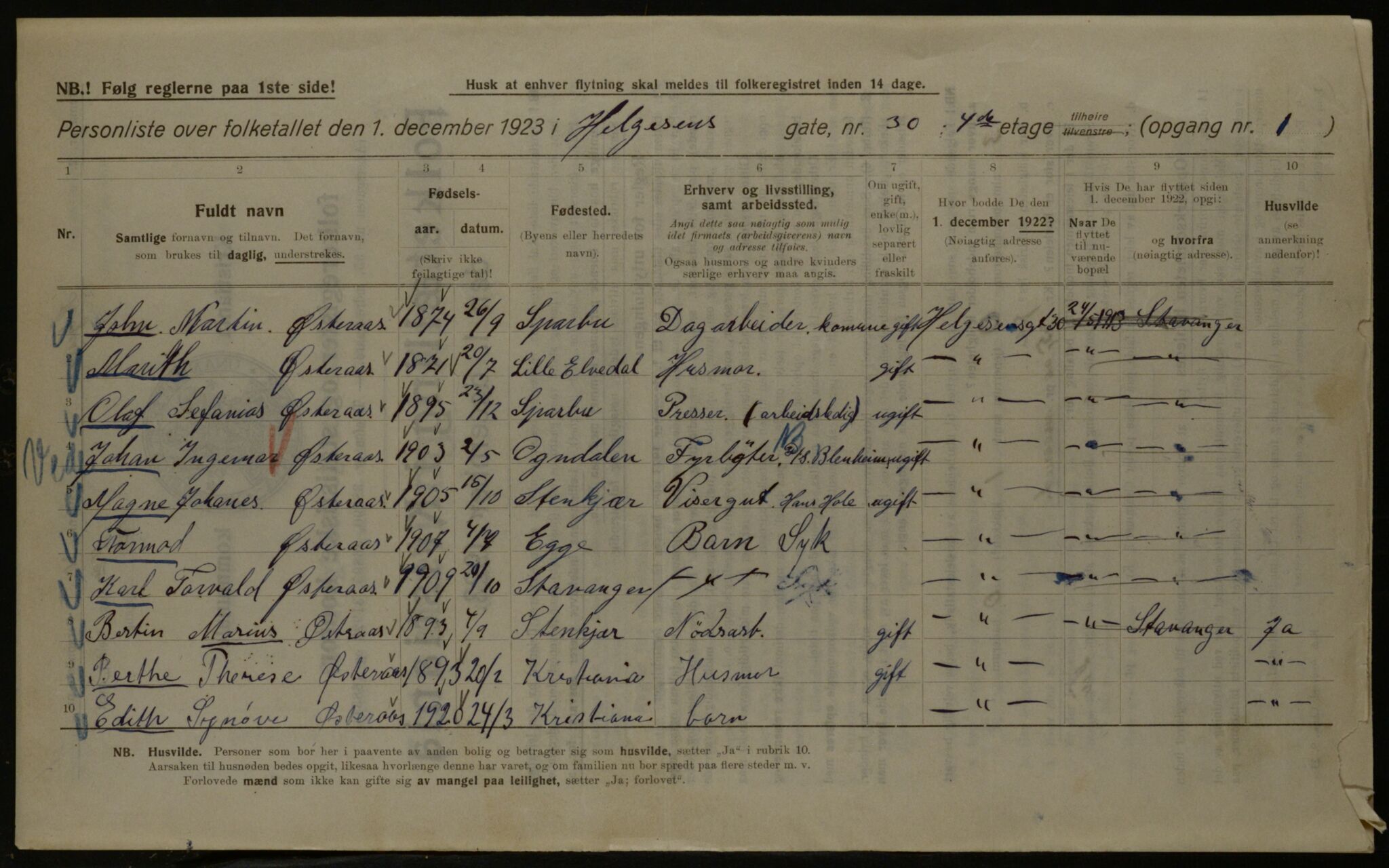 OBA, Kommunal folketelling 1.12.1923 for Kristiania, 1923, s. 42730