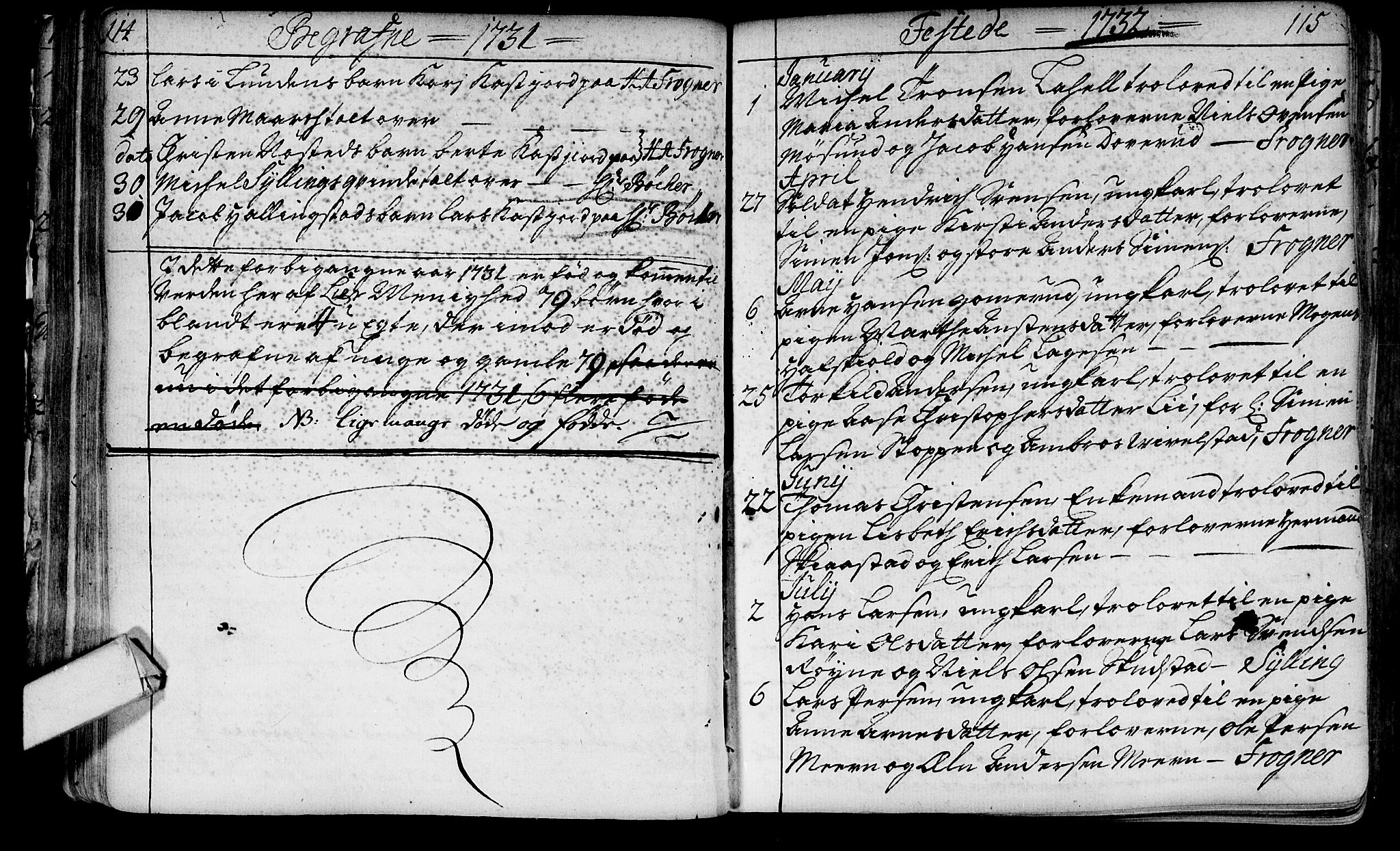 Lier kirkebøker, AV/SAKO-A-230/F/Fa/L0003: Ministerialbok nr. I 3, 1727-1748, s. 114-115