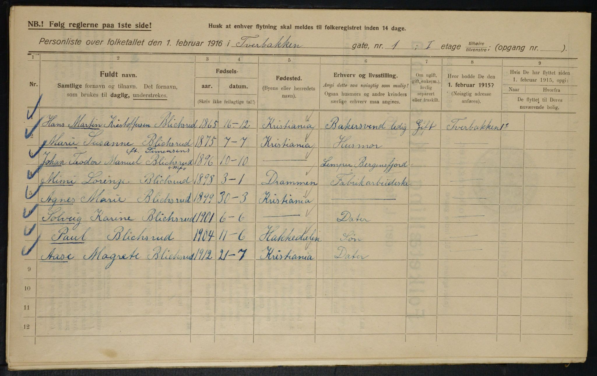 OBA, Kommunal folketelling 1.2.1916 for Kristiania, 1916, s. 120572