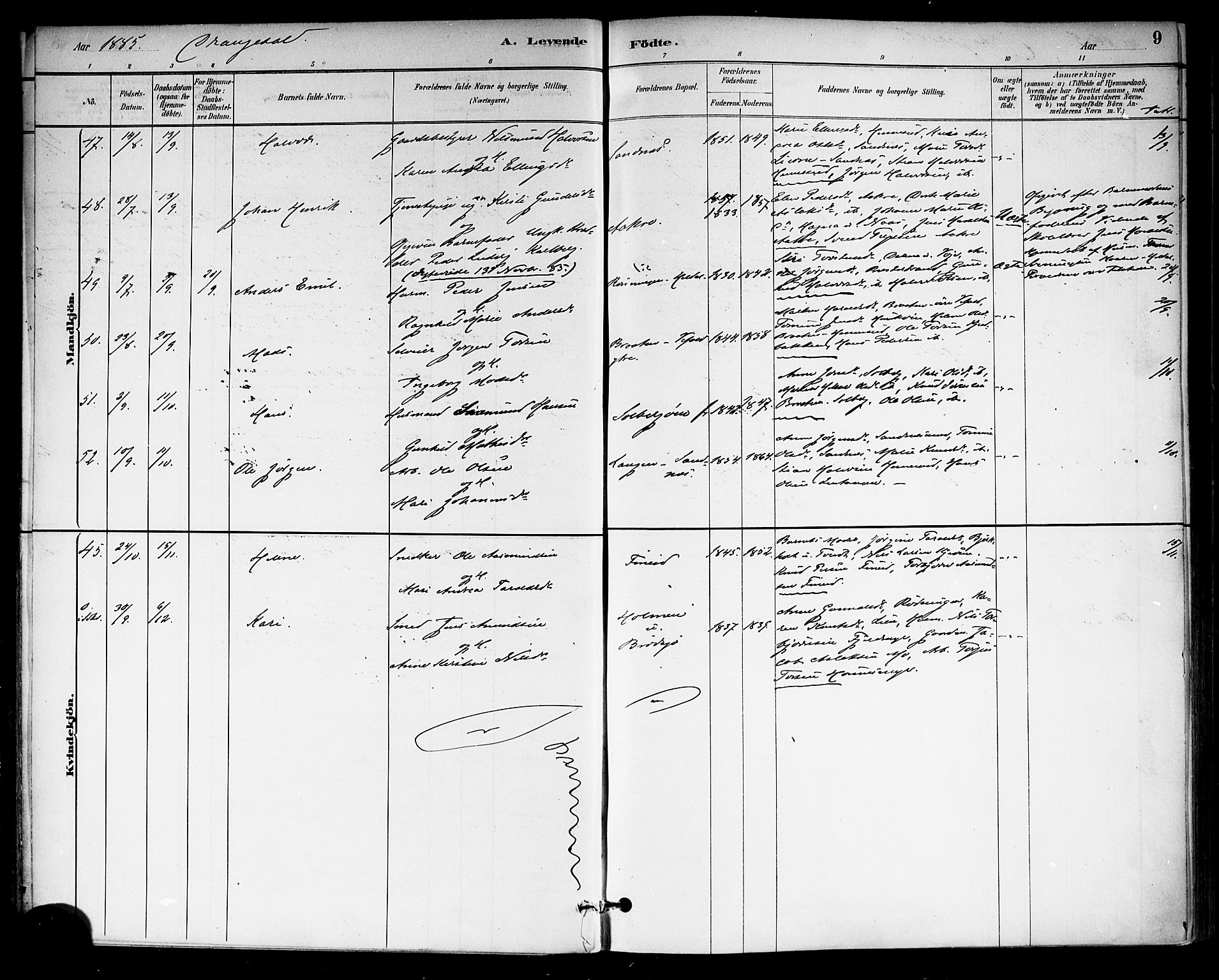 Drangedal kirkebøker, AV/SAKO-A-258/F/Fa/L0010: Ministerialbok nr. 10 /1, 1885-1894, s. 9