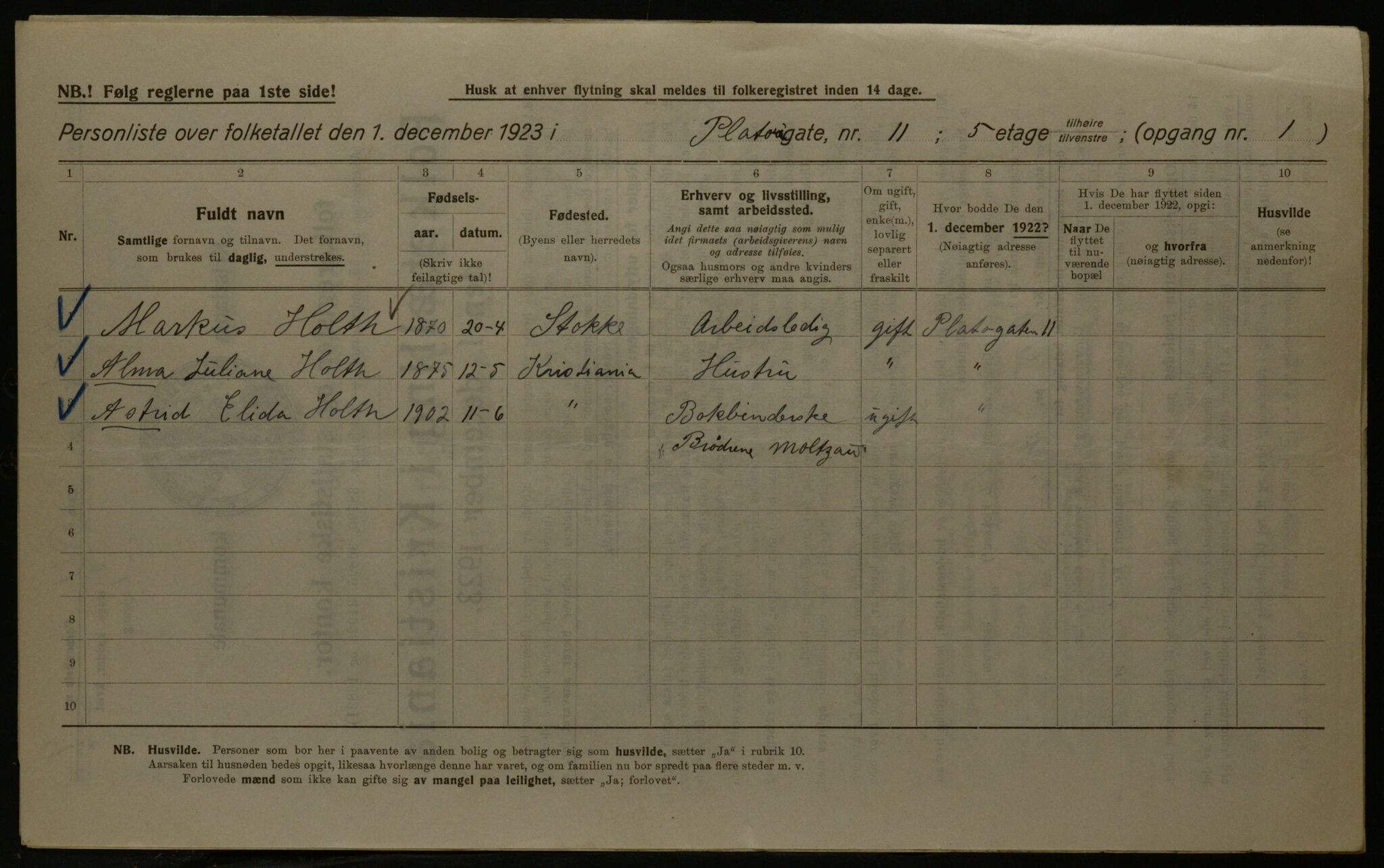 OBA, Kommunal folketelling 1.12.1923 for Kristiania, 1923, s. 88816