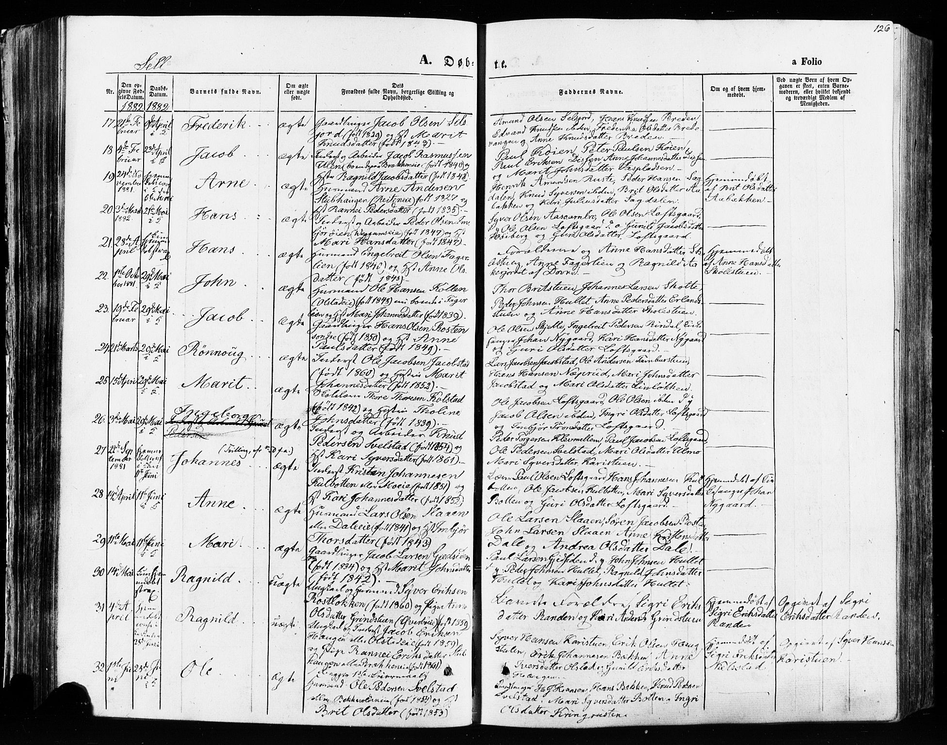 Vågå prestekontor, AV/SAH-PREST-076/H/Ha/Haa/L0007: Ministerialbok nr. 7 /3, 1872-1886, s. 126
