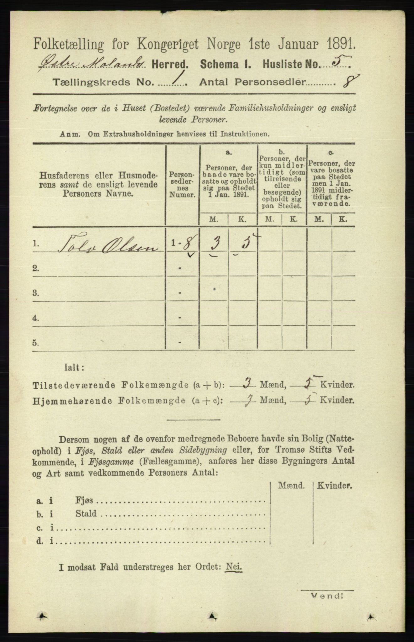 RA, Folketelling 1891 for 0918 Austre Moland herred, 1891, s. 24