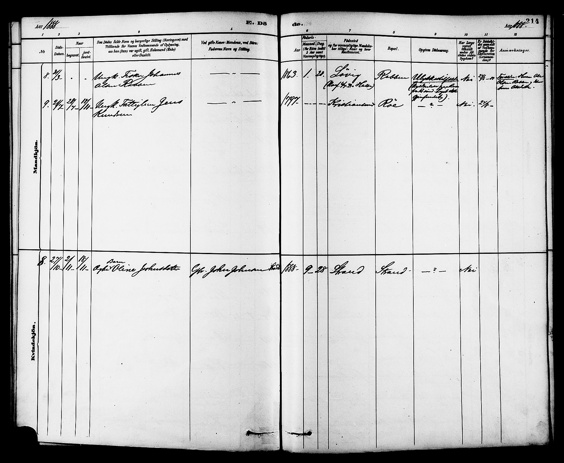 Ministerialprotokoller, klokkerbøker og fødselsregistre - Møre og Romsdal, SAT/A-1454/576/L0885: Ministerialbok nr. 576A03, 1880-1898, s. 214