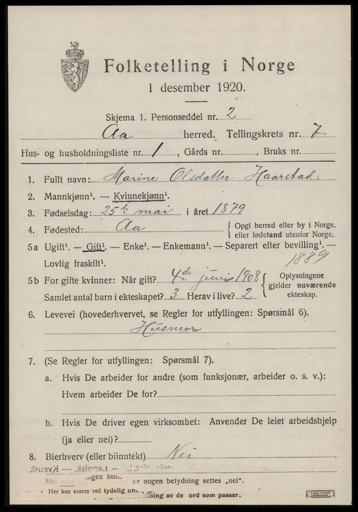 SAT, Folketelling 1920 for 1630 Å herred, 1920, s. 2896