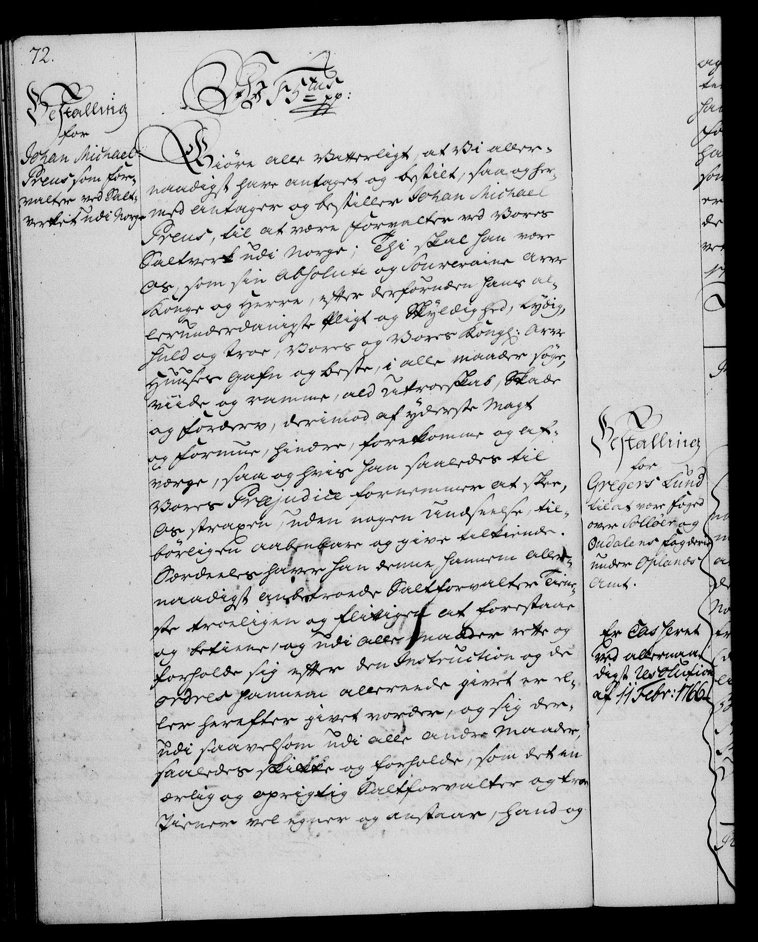 Rentekammeret, Kammerkanselliet, RA/EA-3111/G/Gg/Gge/L0004: Norsk bestallingsprotokoll med register (merket RK 53.28), 1762-1771, s. 72