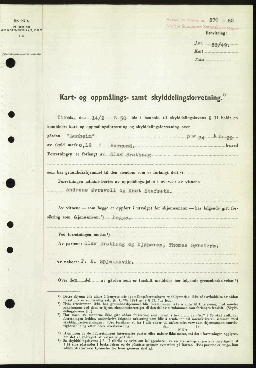 Nordre Sunnmøre sorenskriveri, SAT/A-0006/1/2/2C/2Ca: Pantebok nr. A34, 1950-1950, Dagboknr: 570/1950