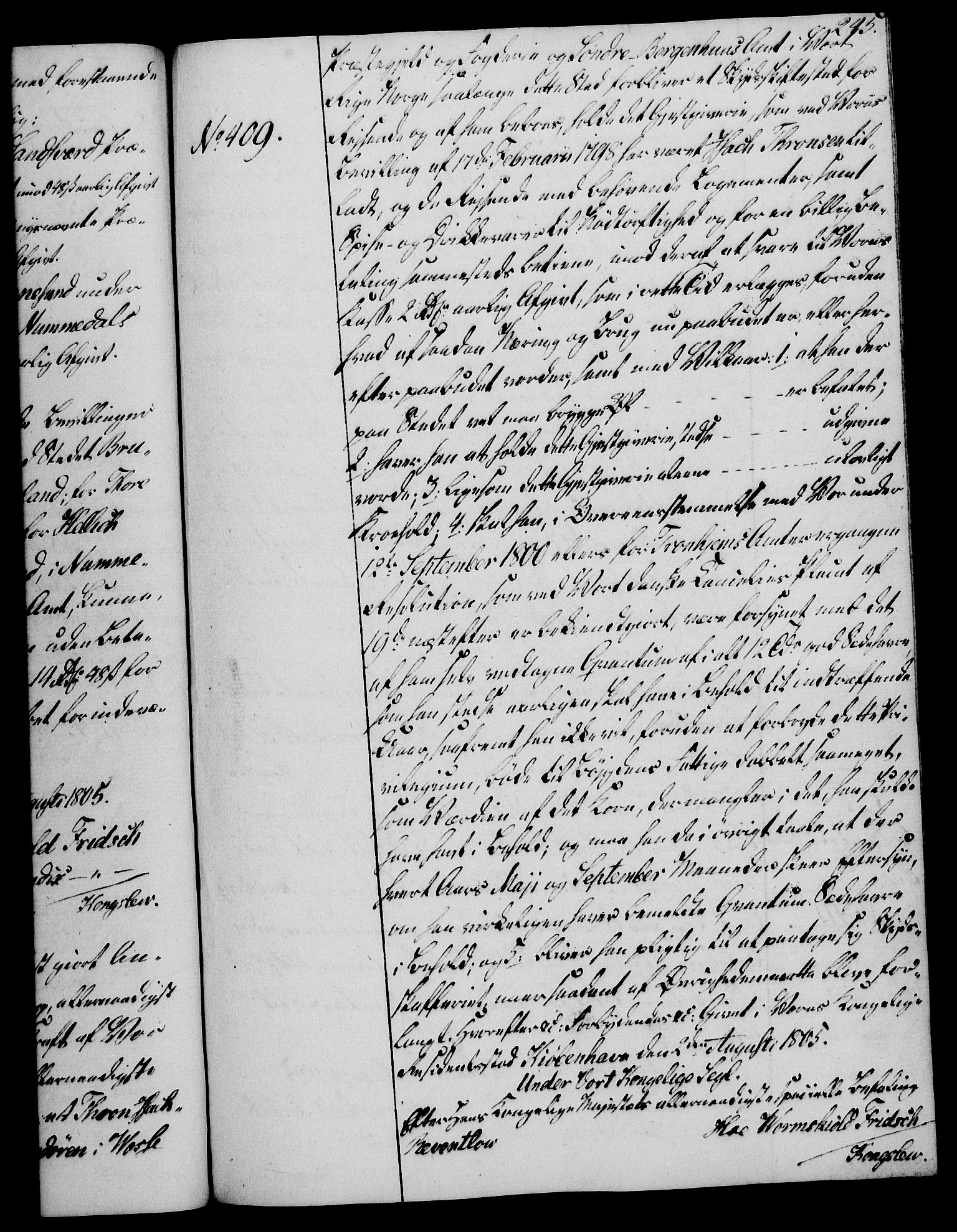 Rentekammeret, Kammerkanselliet, AV/RA-EA-3111/G/Gg/Gga/L0018: Norsk ekspedisjonsprotokoll med register (merket RK 53.18), 1804-1806, s. 245