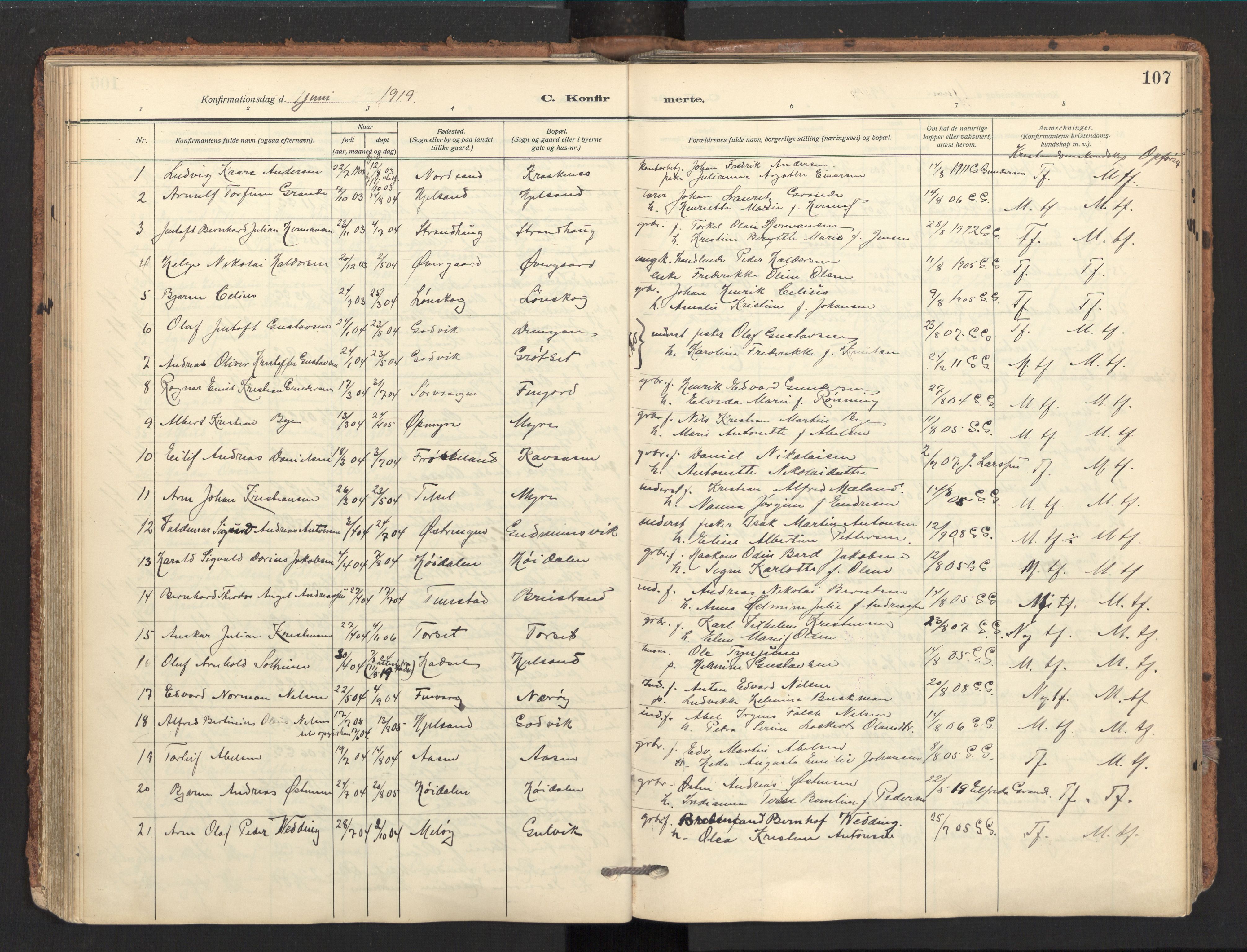 Ministerialprotokoller, klokkerbøker og fødselsregistre - Nordland, AV/SAT-A-1459/893/L1343: Ministerialbok nr. 893A15, 1914-1928, s. 107
