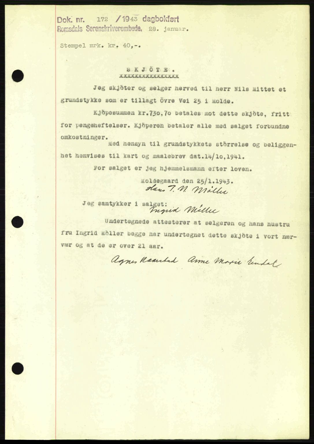 Romsdal sorenskriveri, SAT/A-4149/1/2/2C: Pantebok nr. A13, 1942-1943, Dagboknr: 172/1943