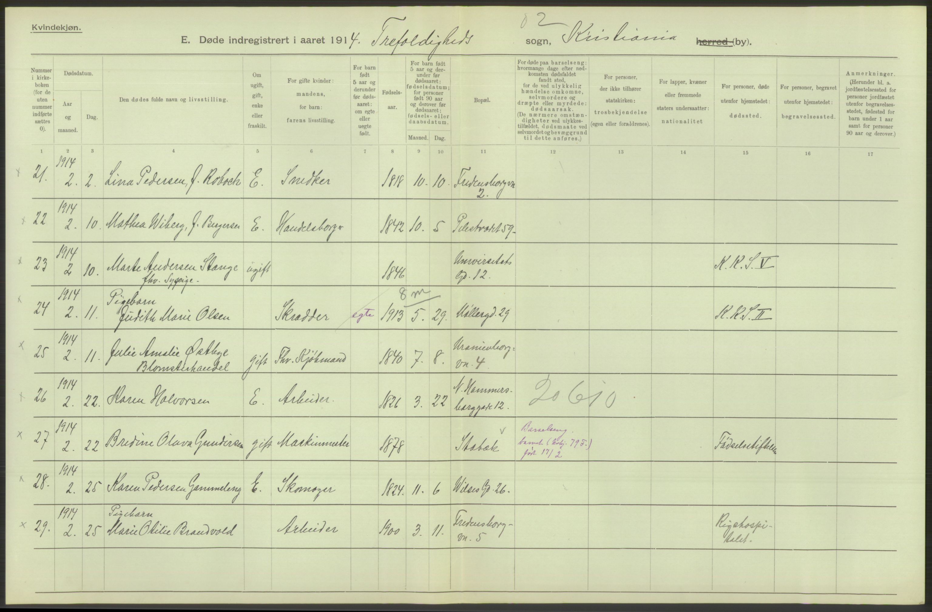 Statistisk sentralbyrå, Sosiodemografiske emner, Befolkning, RA/S-2228/D/Df/Dfb/Dfbd/L0009: Kristiania: Døde, dødfødte, 1914, s. 330