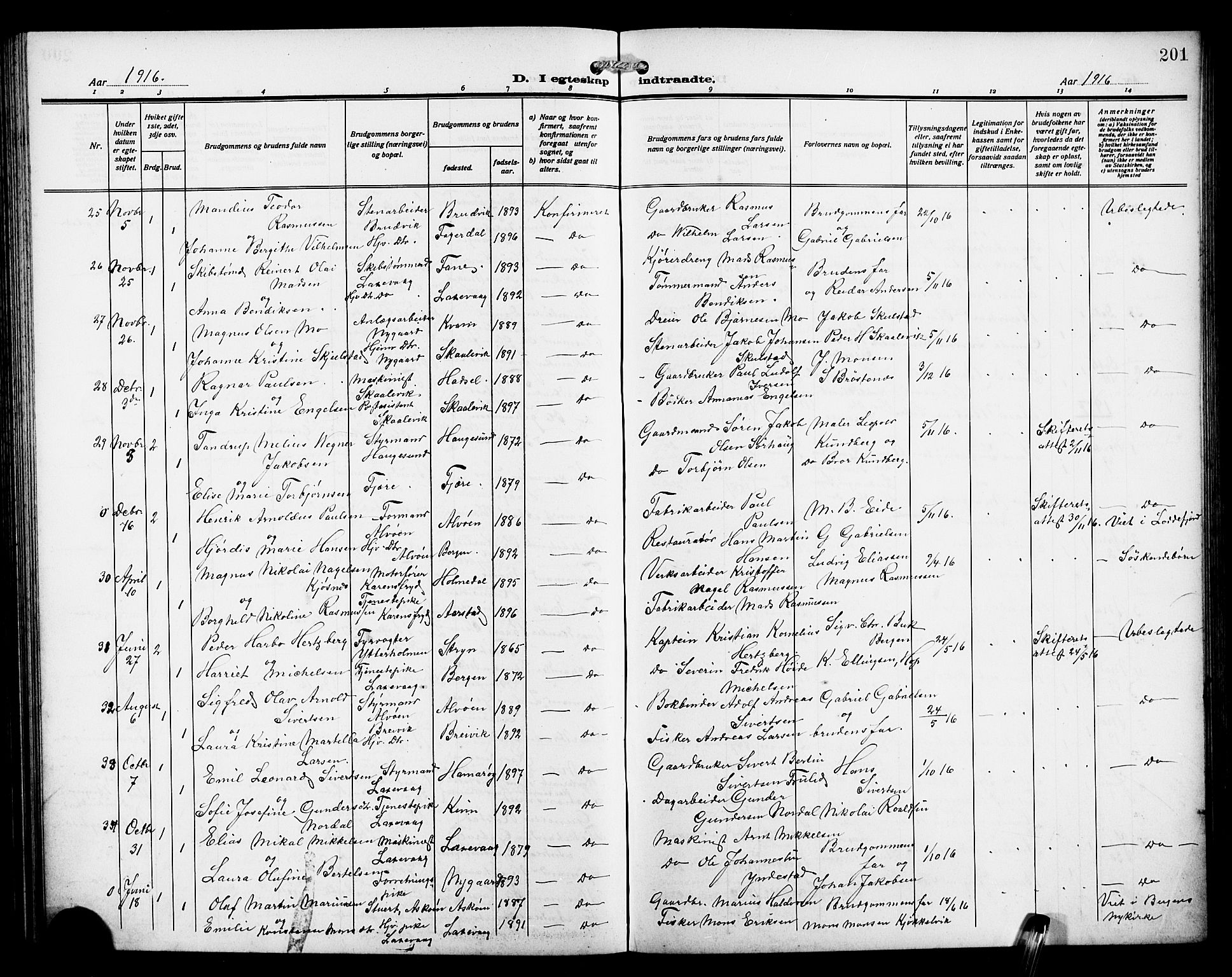 Laksevåg Sokneprestembete, AV/SAB-A-76501/H/Ha/Hab/Haba/L0005: Klokkerbok nr. A 5, 1910-1917, s. 201